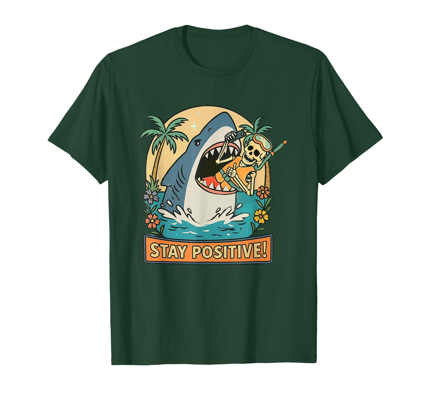 Stay Positive Shark Skeleton Snorkel Fun T-Shirt