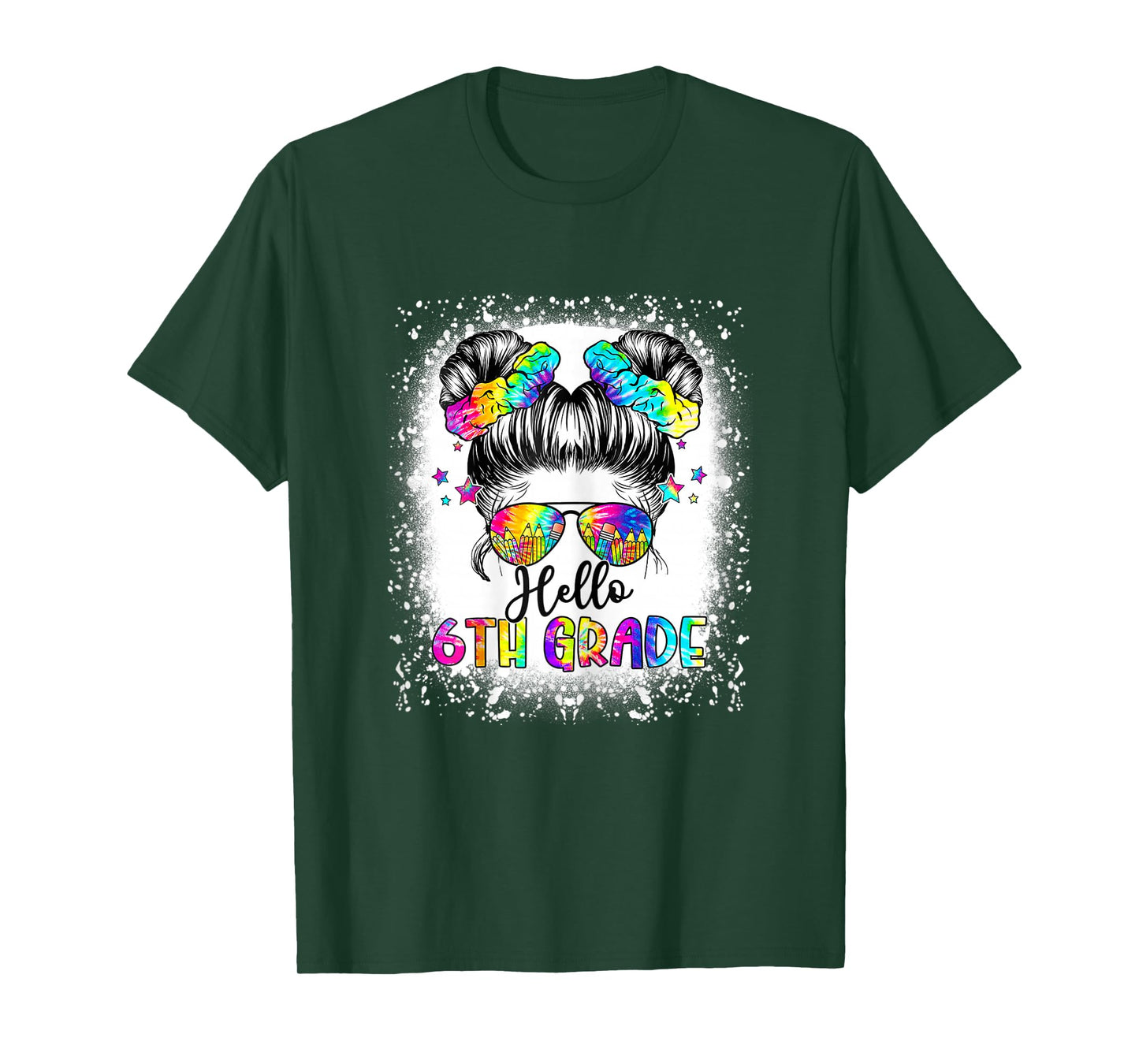 Hello 6th Grade Messy Hair Bun Girl Back To School First Day T-Shirt