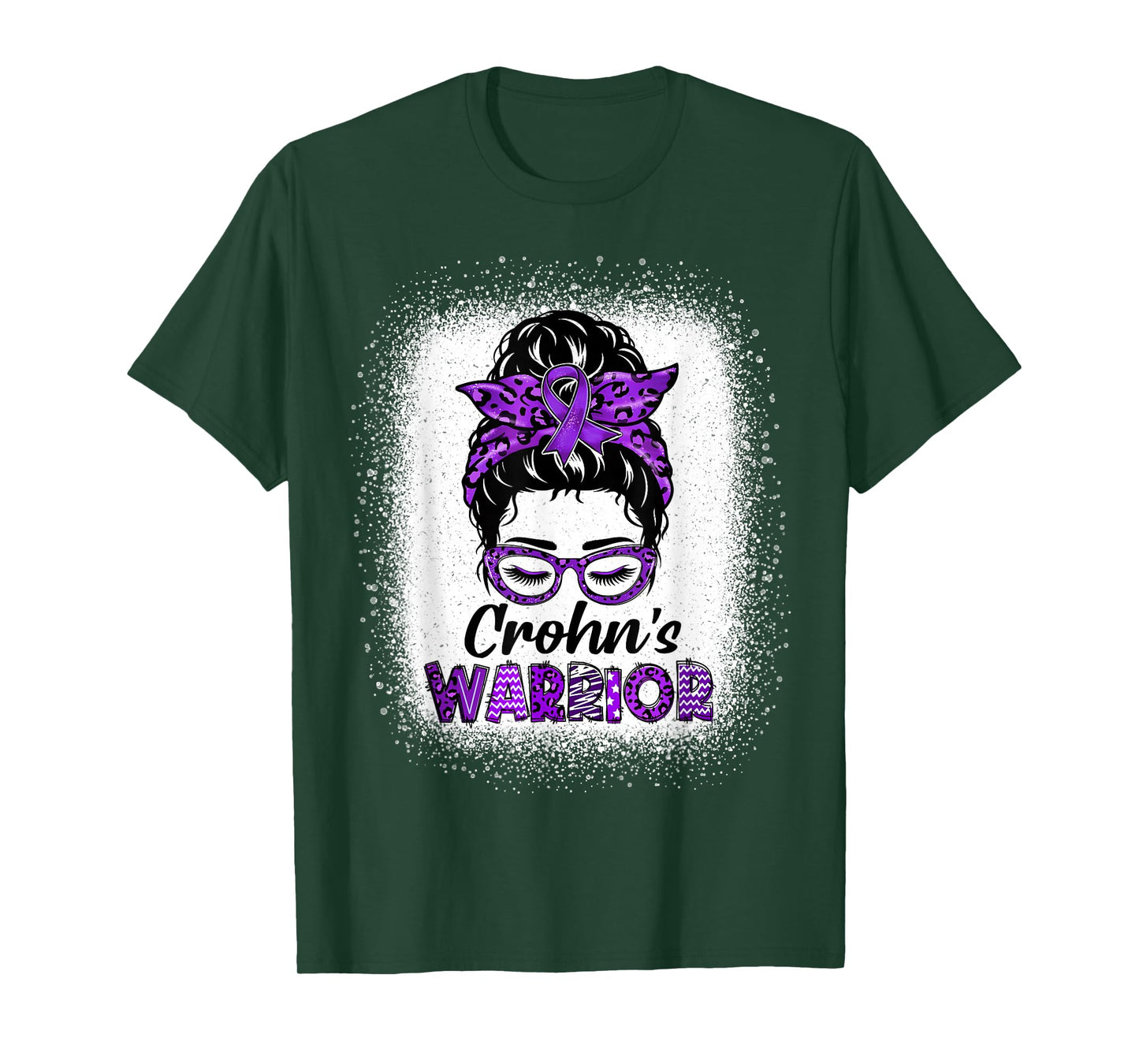 Crohns Disease Warrior Women Messy Bun Crohn's Awareness T-Shirt