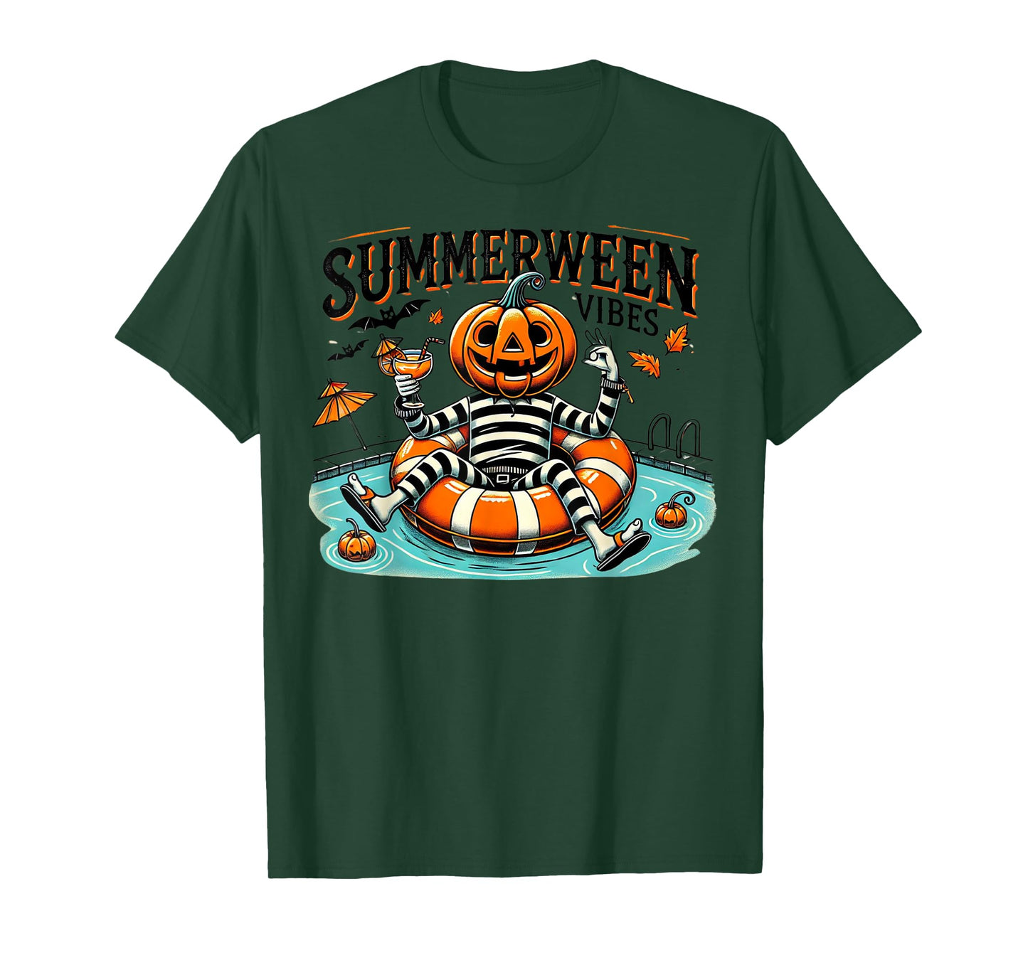 Summerween Vibes Spooky Summer Pumpkin T-Shirt for Men Women Kids