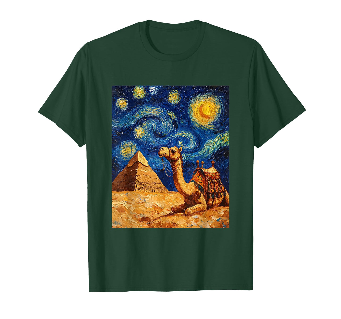 Camel Pyramid Egyptian Egypt - Van Gogh Style - Starry Night T-Shirt
