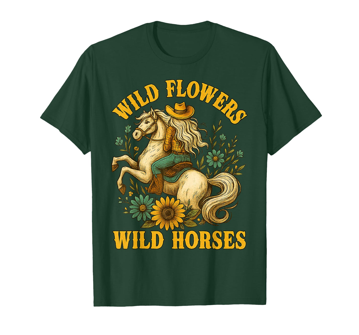 Flowers Wild Horses Cowgirl Western Vintage Gifts Women Girl T-Shirt
