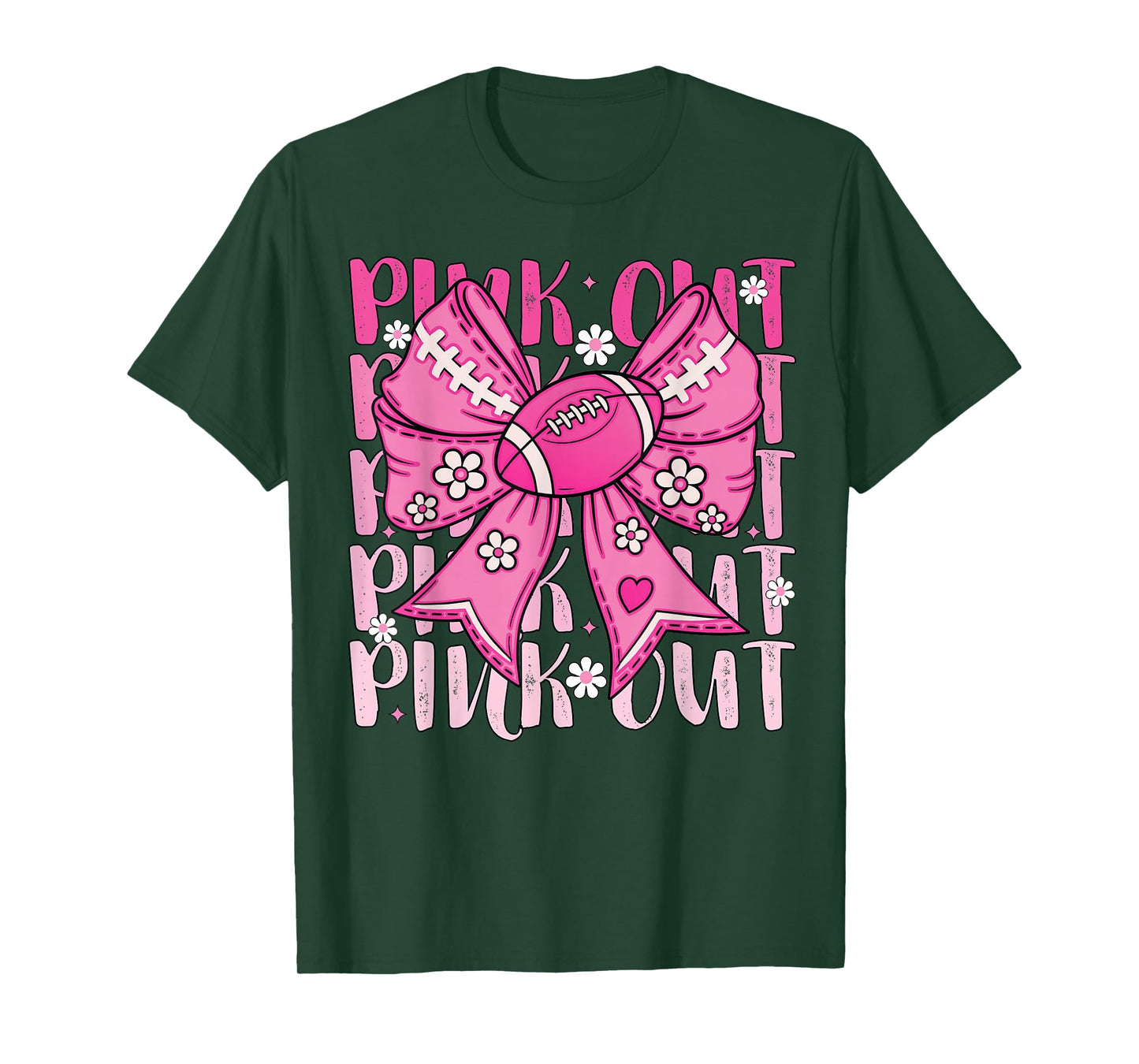 Pink Out Breast Cancer Football Coquette Bow Mom Girls Women T-Shirt