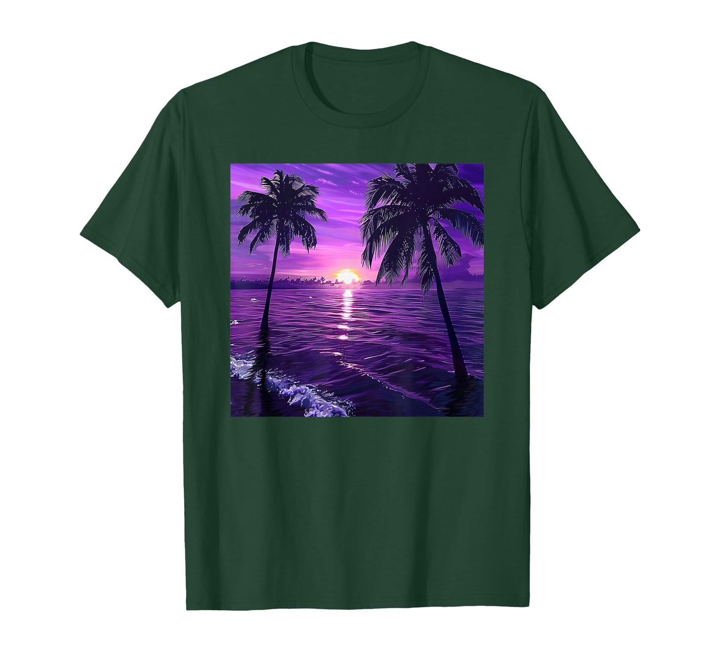 Palm Tree Ocean Sea Tropical Sunset Purple T-Shirt