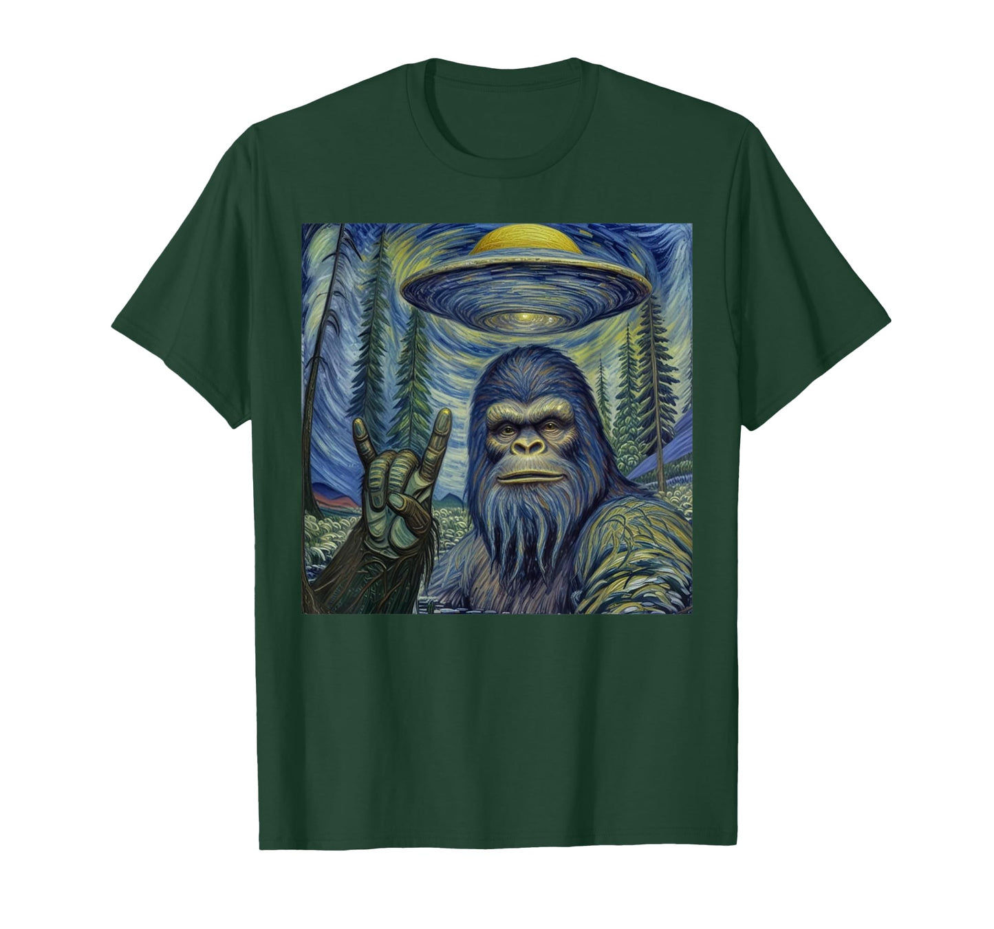 Bigfoot Starry Night Van Gogh Bigfoot Lover For Mom Dad Kids T-Shirt