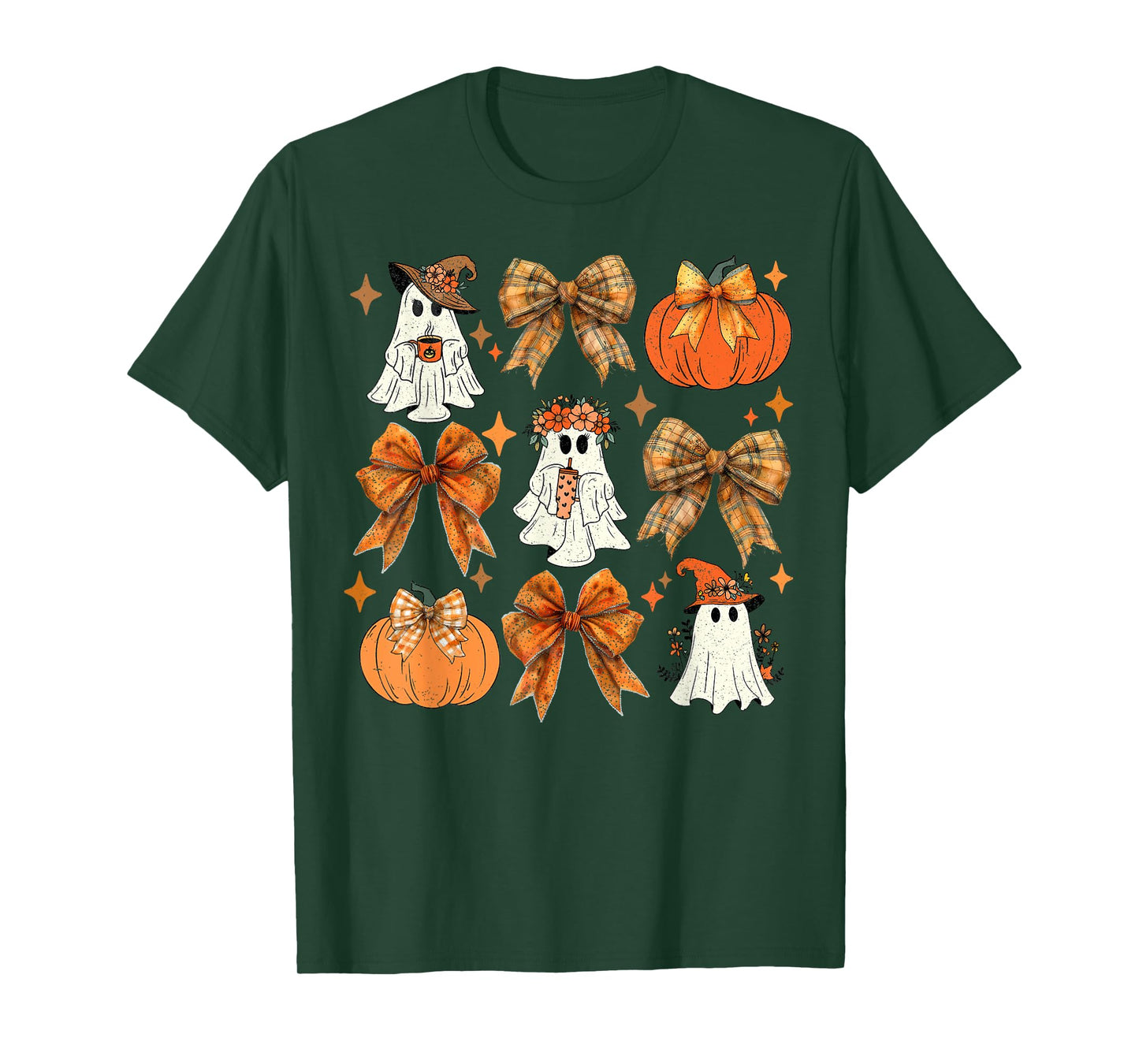 Funny Halloween Fall Coquette Bow Pumpkin Cute Ghost Costume T-Shirt