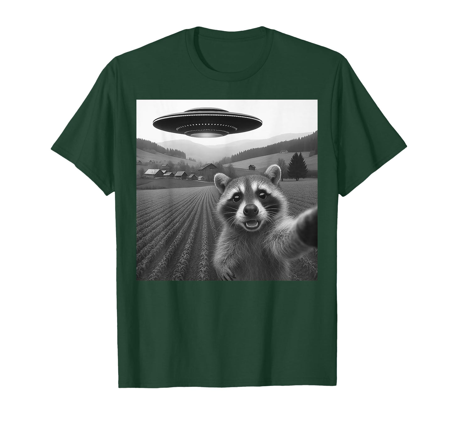 Raccoon Selfie with Alien UFO Funny Gifts for Men Women Kid T-Shirt