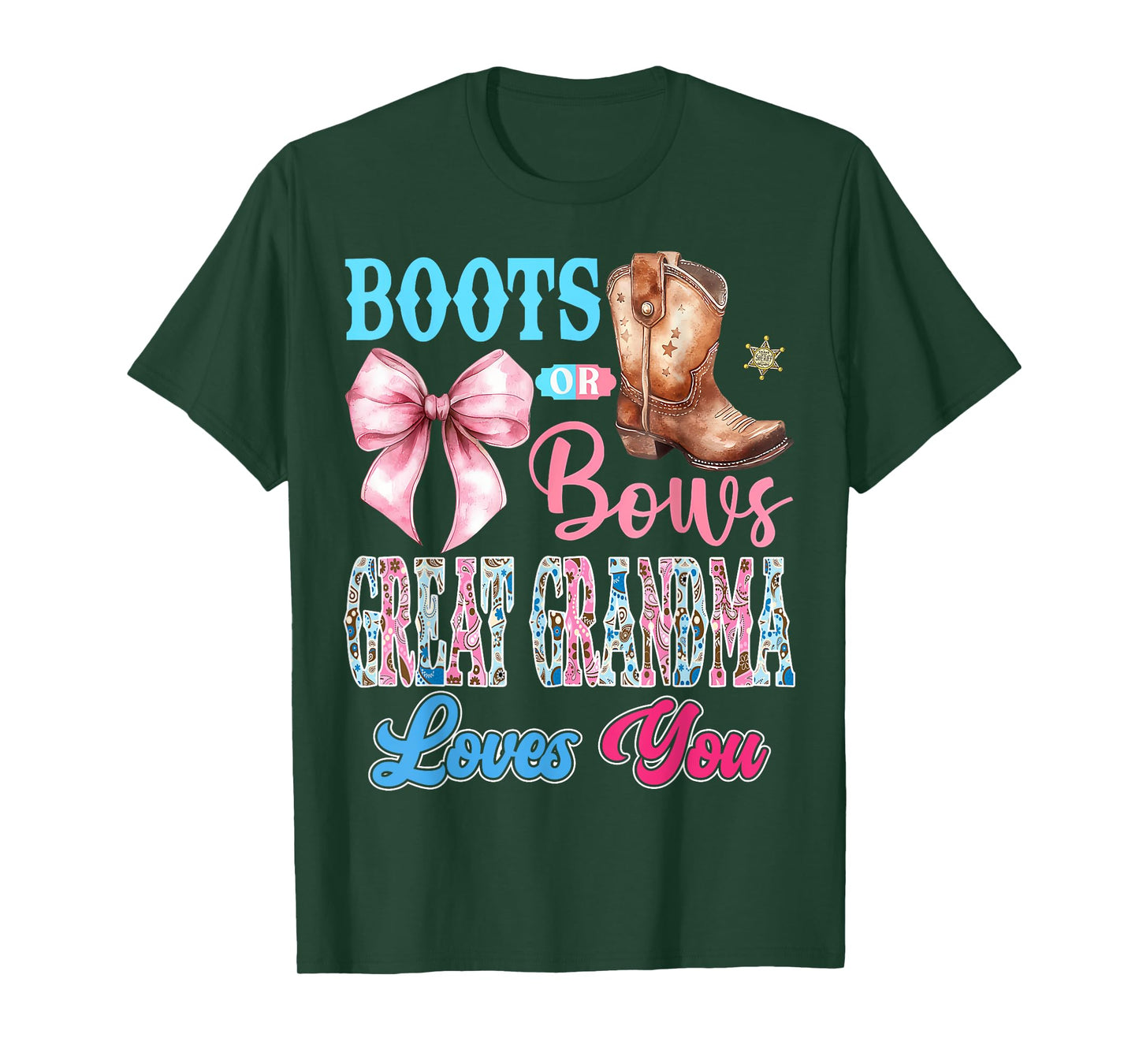 Boots or Bows Great Grandma Loves You Gender Reveal Party T-Shirt