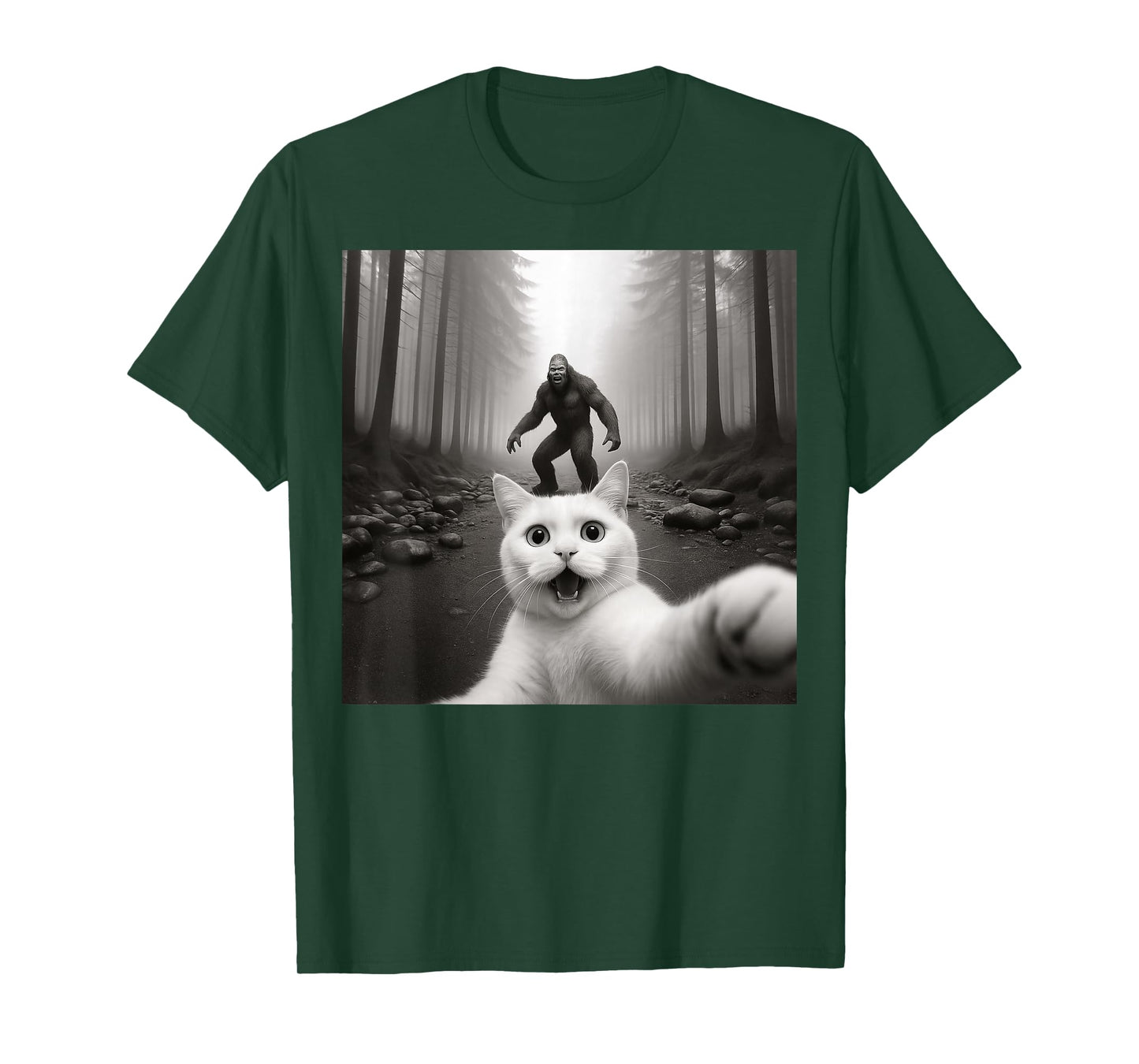Cat Selfie With Bigfoot Funny Cats Gifts Men Women Boy Girl T-Shirt