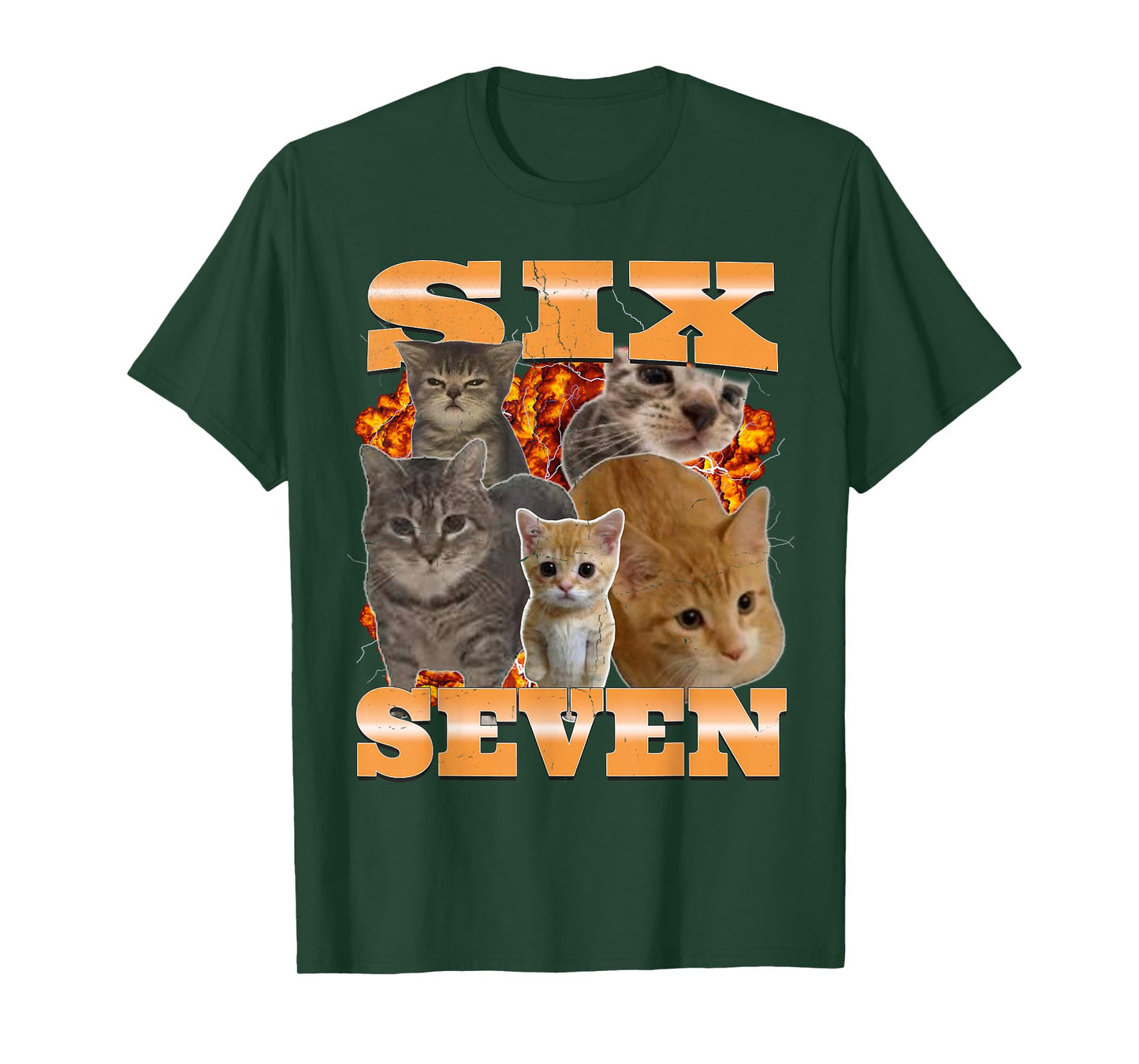 Six Seven Cat Meme Funny Bootleg Graphic T-Shirt