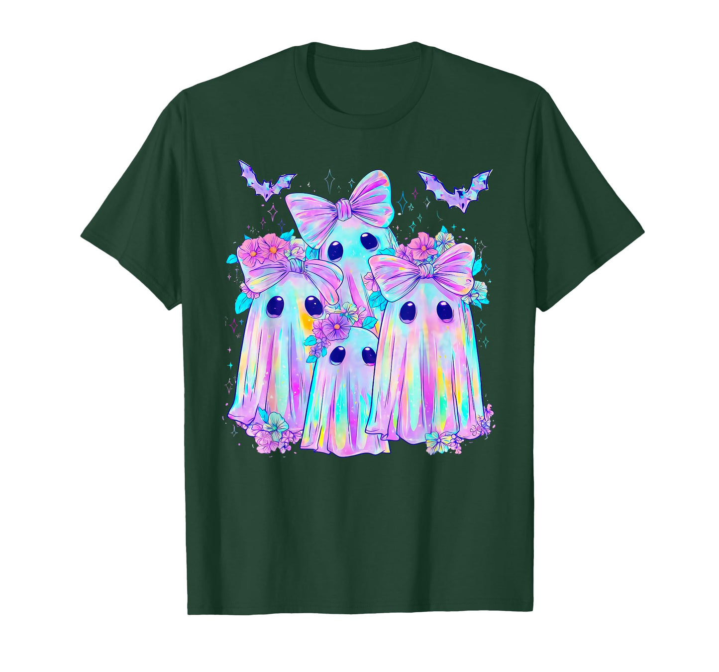 Pastel Galaxy Ghost Halloween Girl Kids Ghost Coquette Bow T-Shirt