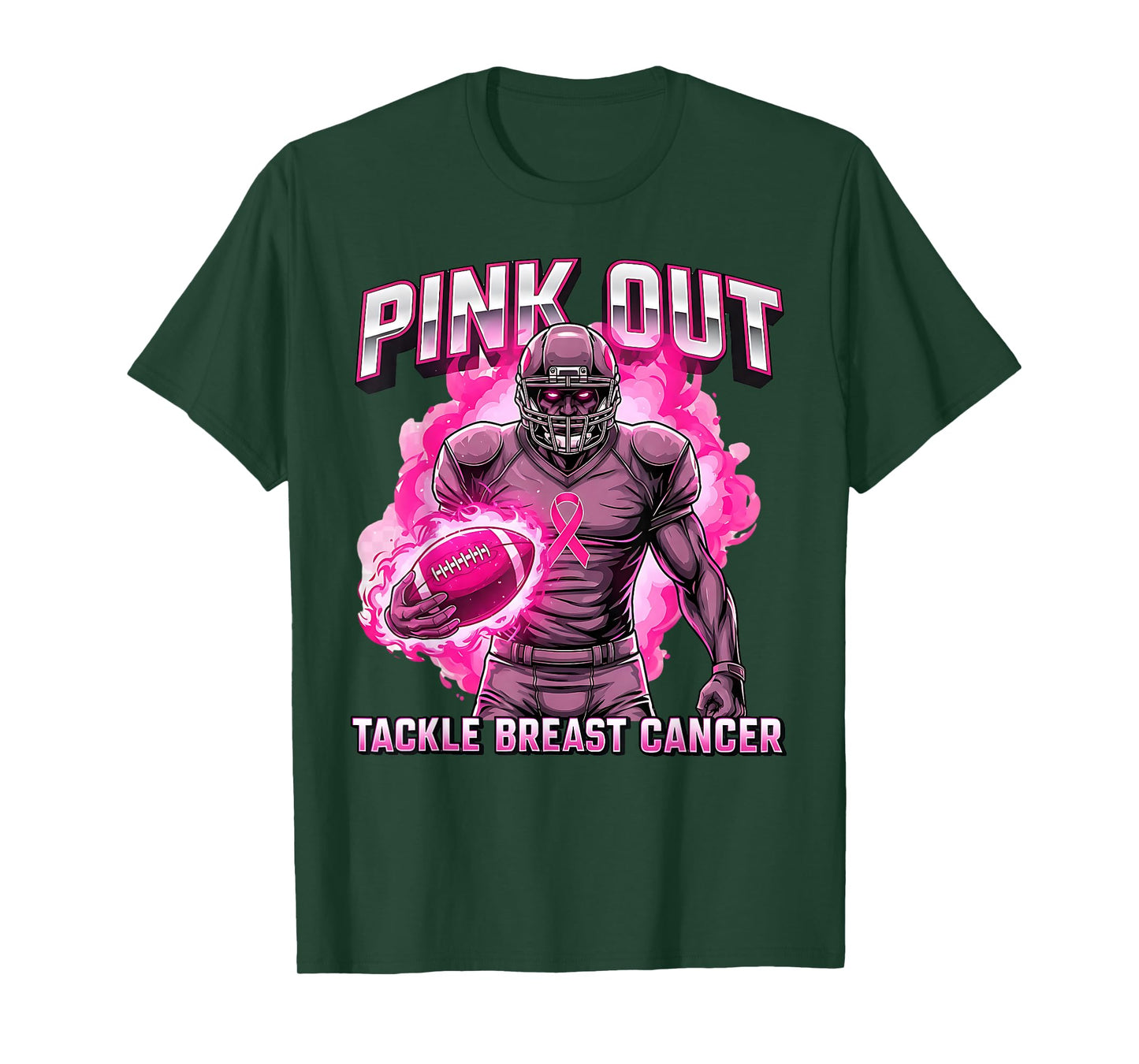 Pink Ribbon Football Pink Out Tackle Breast Cancer Awareness T-Shirt