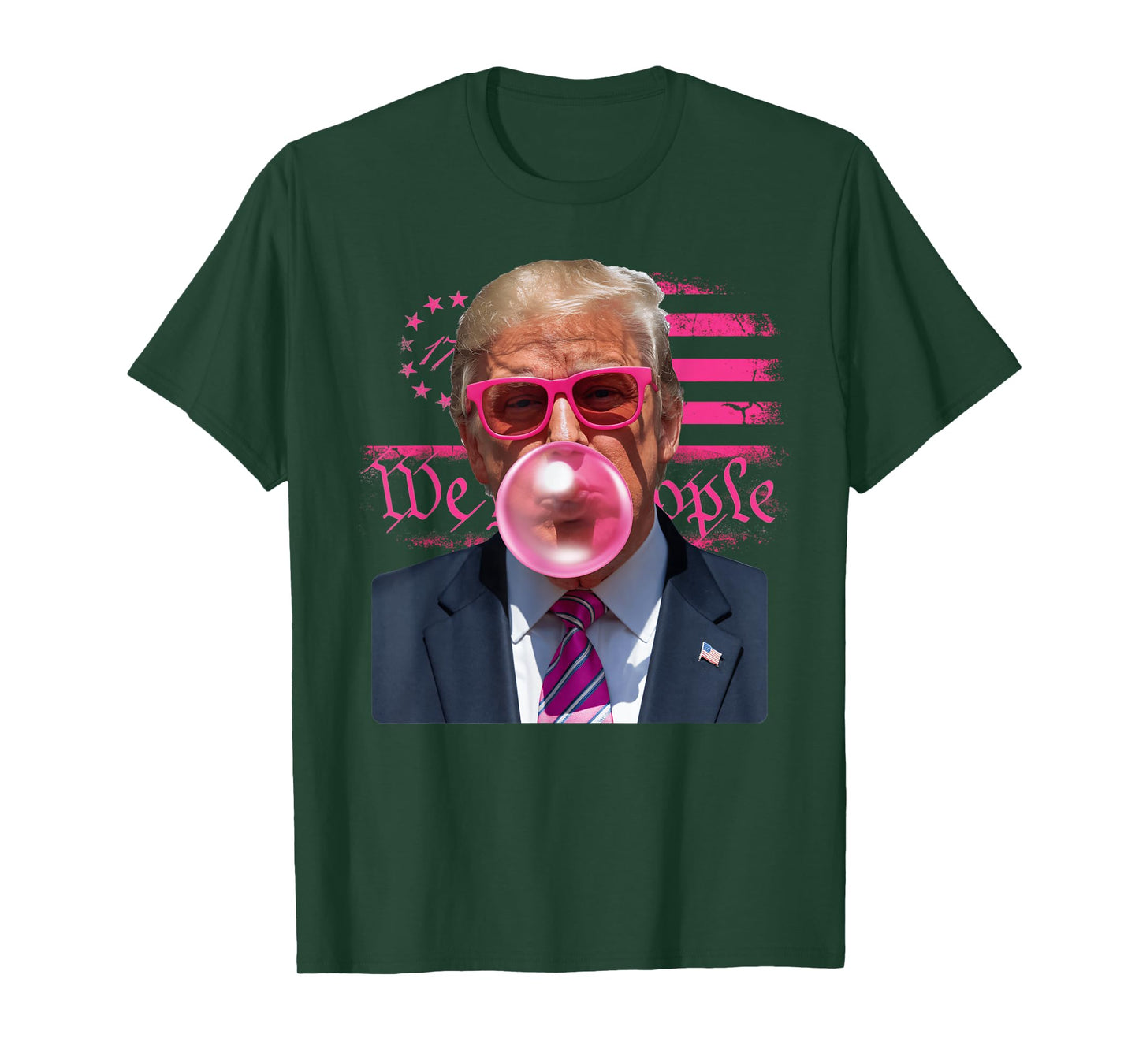 Funny Donald Trump Bubble Gum Pink 4th of July American Flag T-Shirt