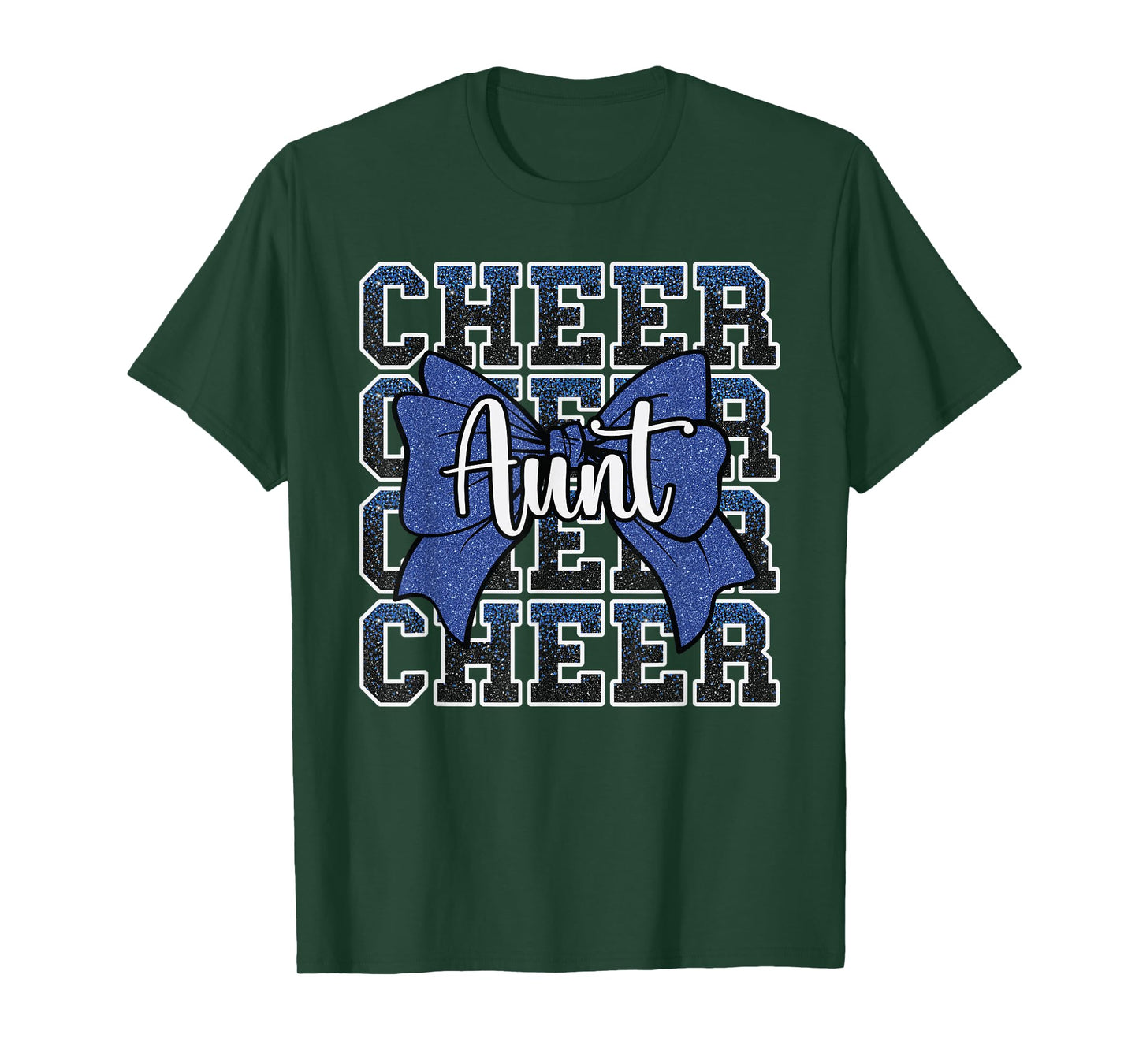 Cheer Aunt Auntie Bow Sport Cheerleader Cheerleading Blue T-Shirt