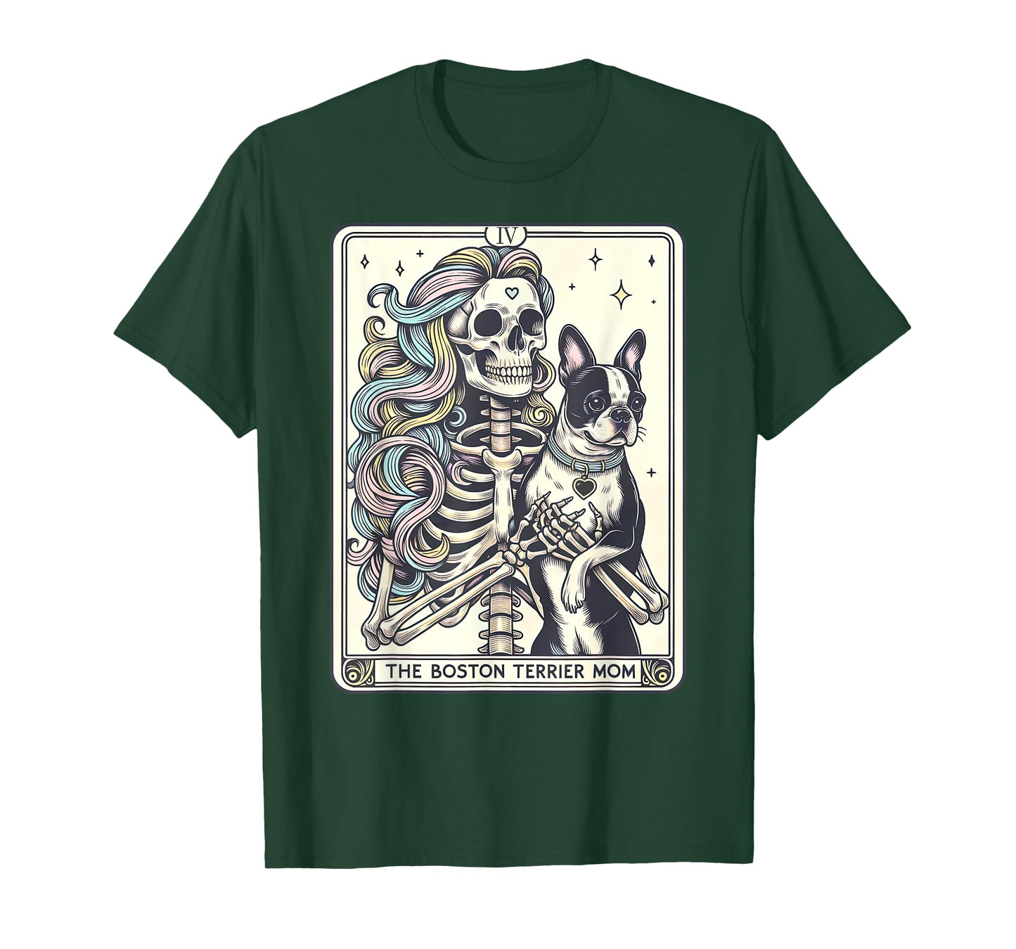 Retro Boston Terrier Mom Tarot Card Funny Skeleton Dog Mama T-Shirt