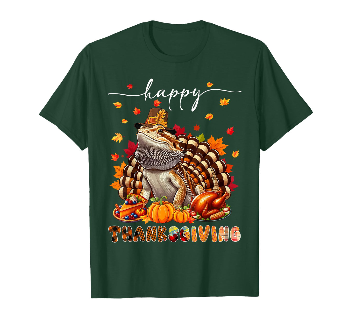 Wild Animal Thanksgiving Costume Happy Thanksgiving Bearded Dragon Turkey Fall Leaves T-Shirt