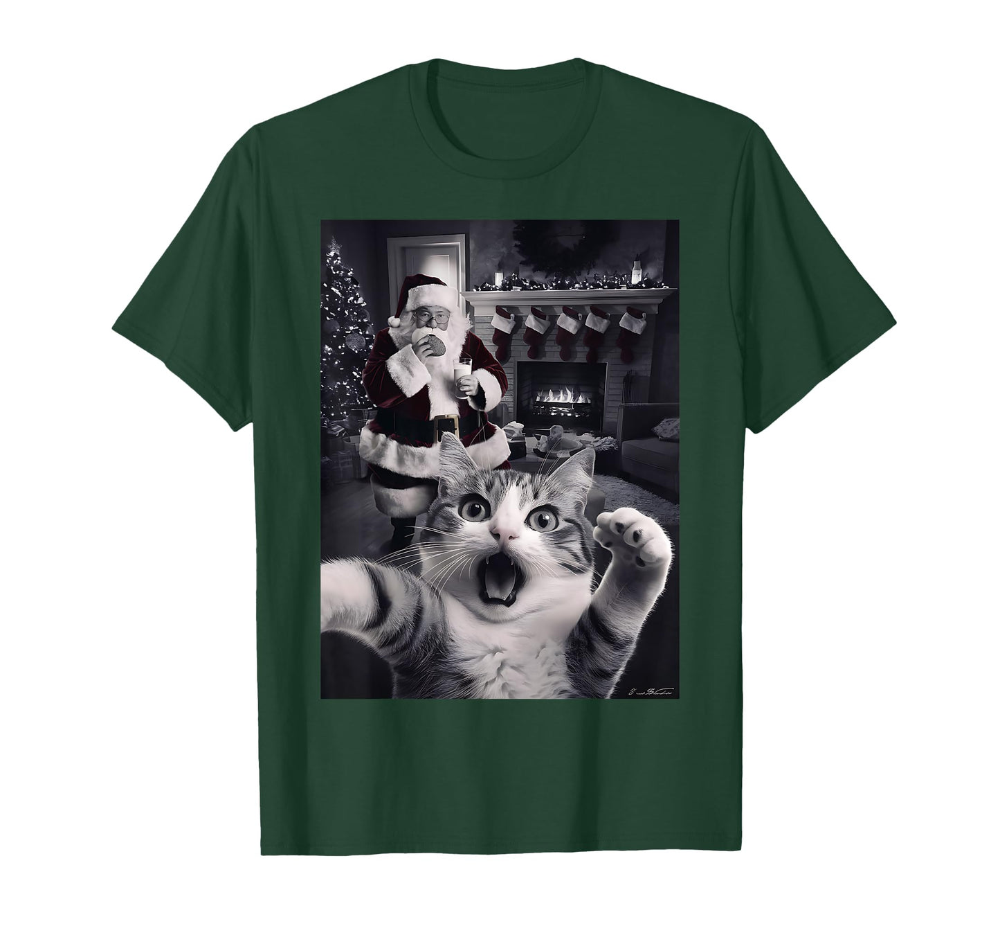 Funny Cat Selfie With Santa Christmas T-Shirt