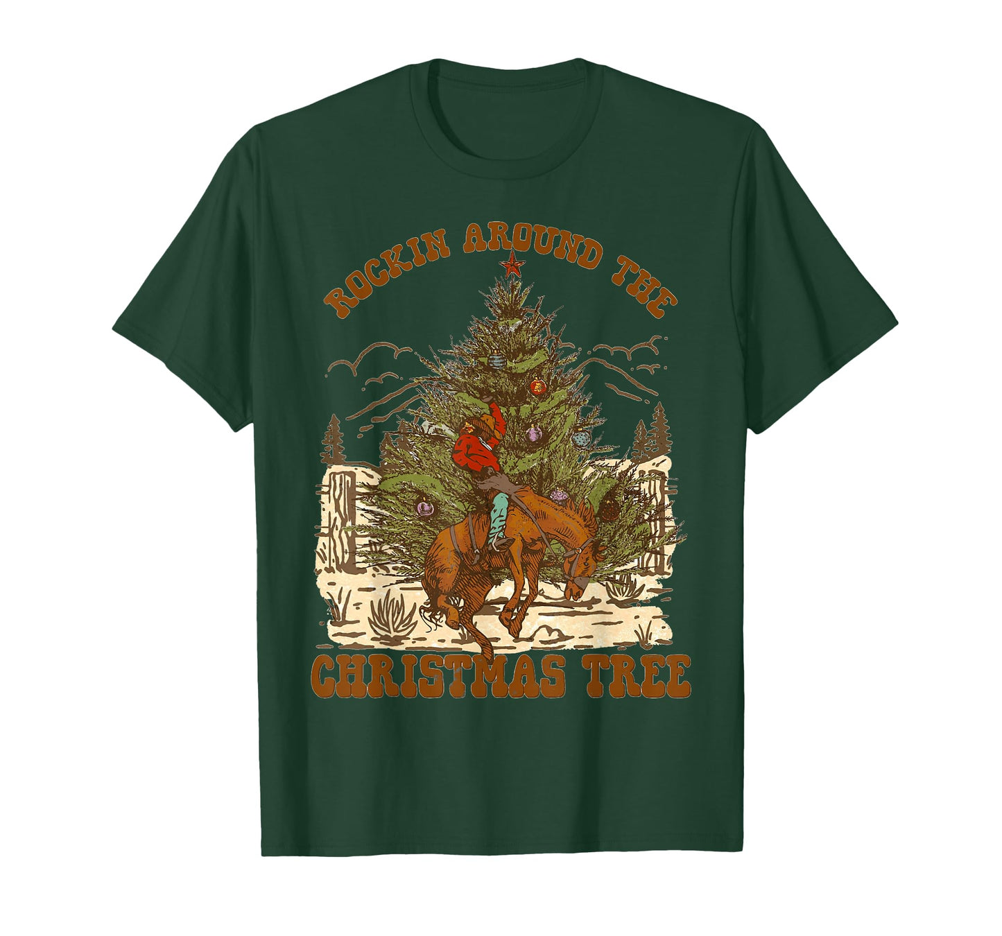 Rockin' Around Christmas Cowboy Tree Santa Ride Horse Pajama T-Shirt