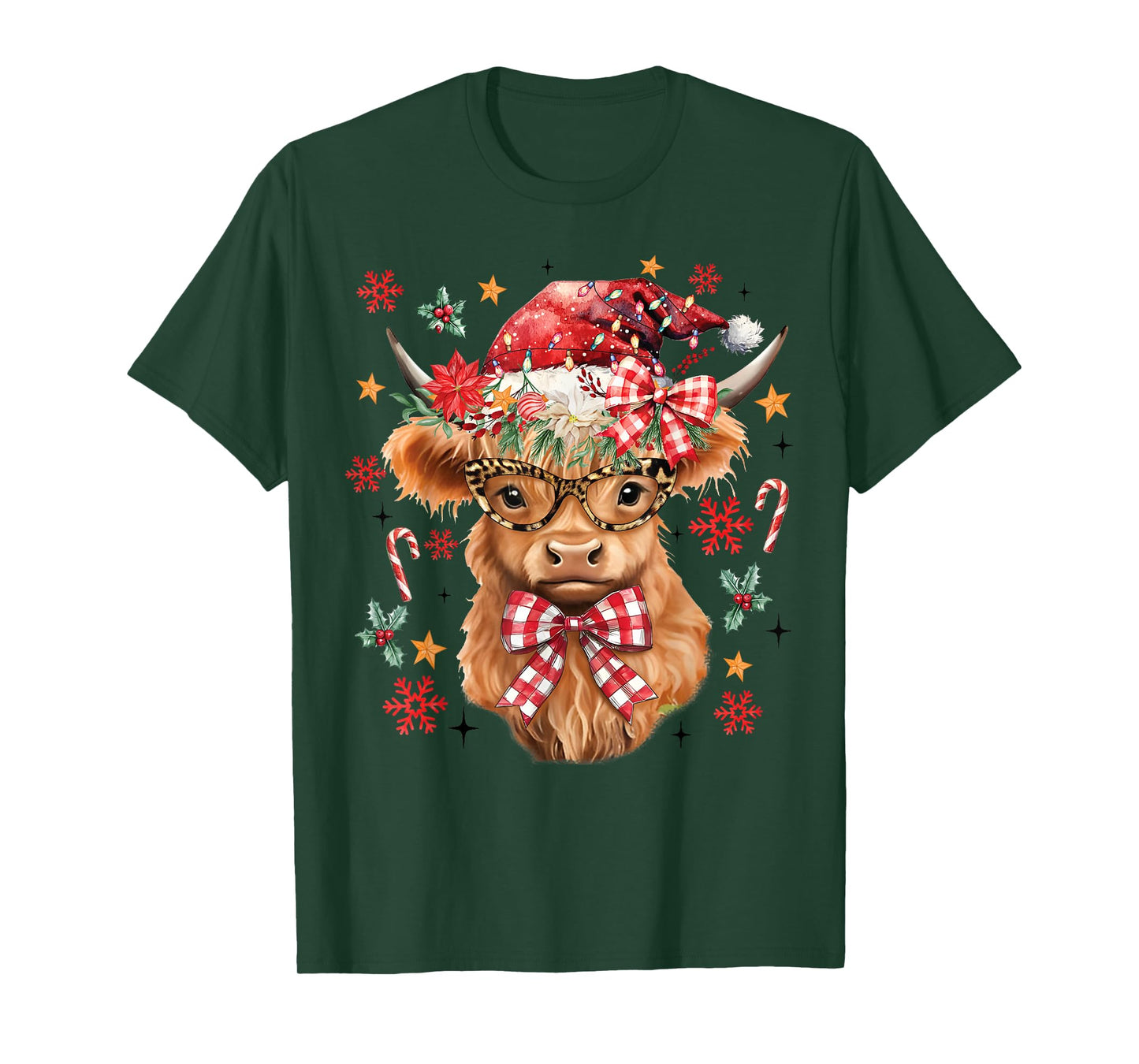 Western Highland Cow Lover Coquette Bow Merry Christmas T-Shirt