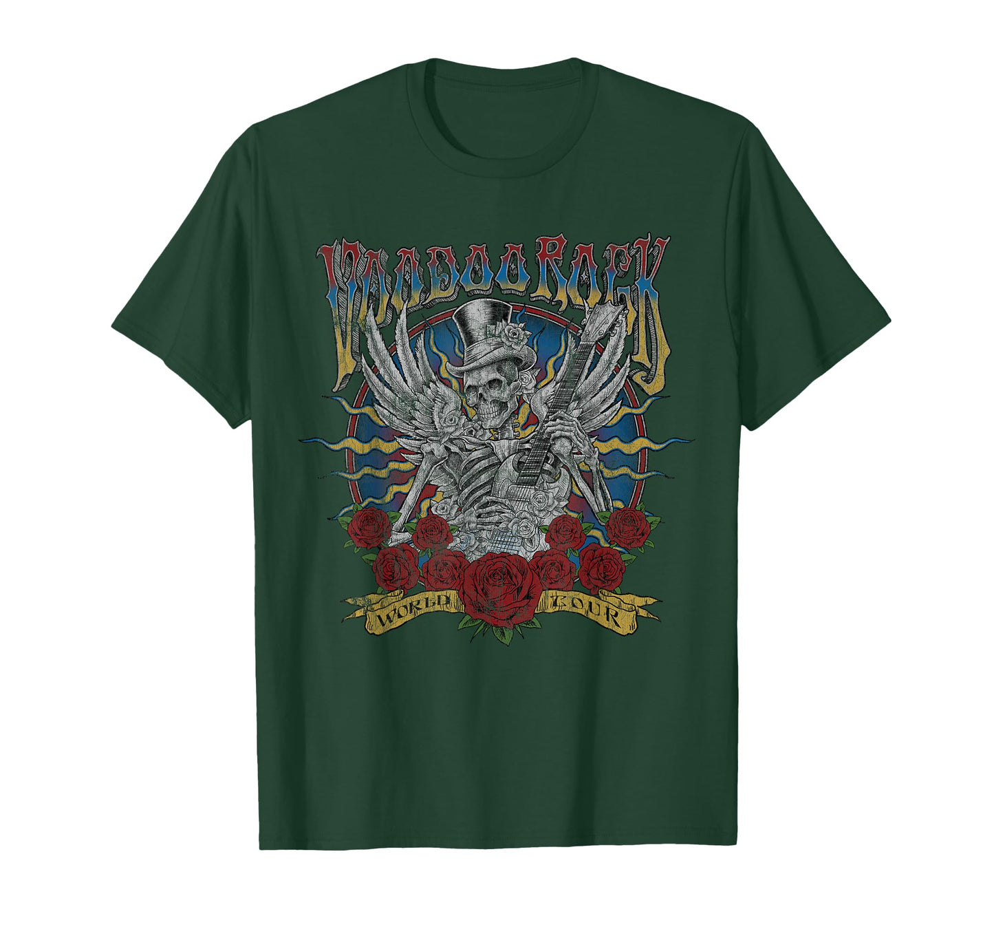 Voodoo Rock Faded Concert Band Tee Music Festival Guitar T-Shirt