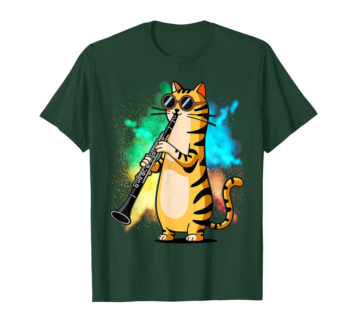 Cool Cat Playing The Clarinet Design Hippy Hipster Kitty T-Shirt