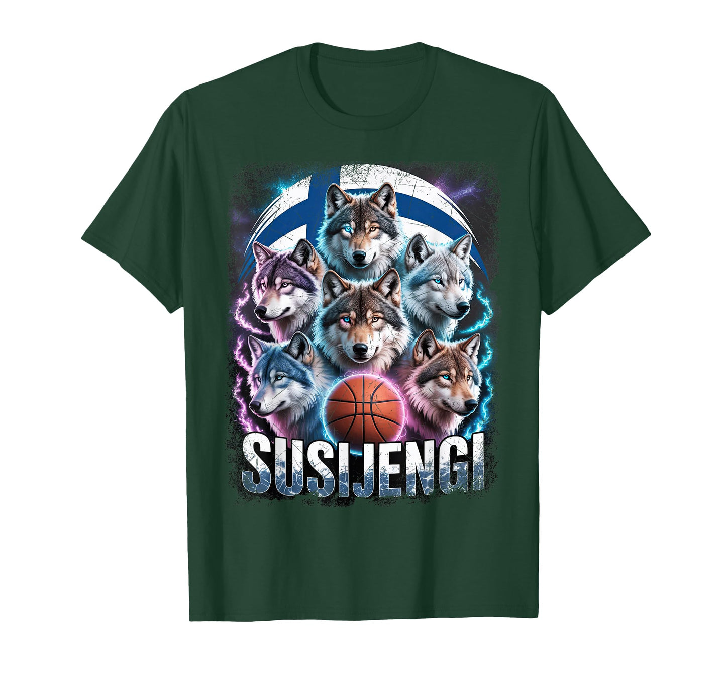 Susijengi Finnish Basketball Fan Suomi Wolf Finland Flag T-Shirt