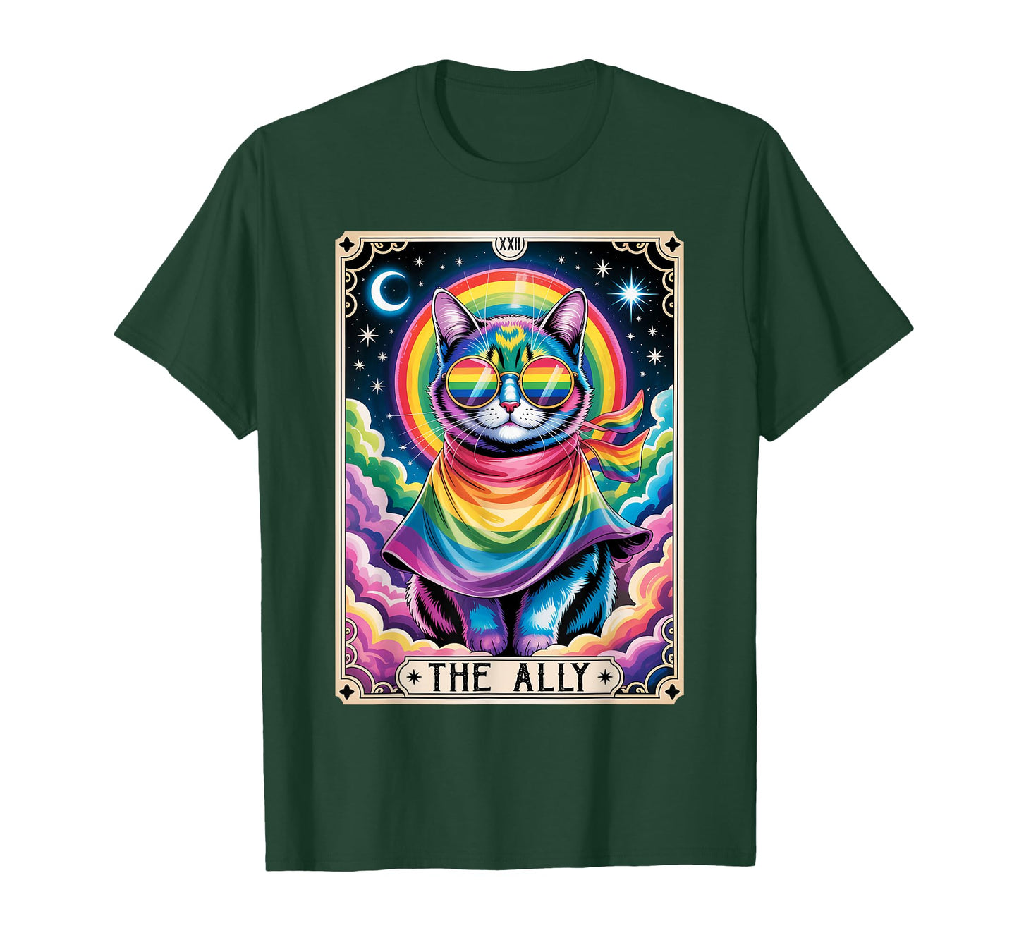 The Ally Tarot Card Cat with Rainbow LGBT Pride Gay Support Men Women Kids T-Shirt