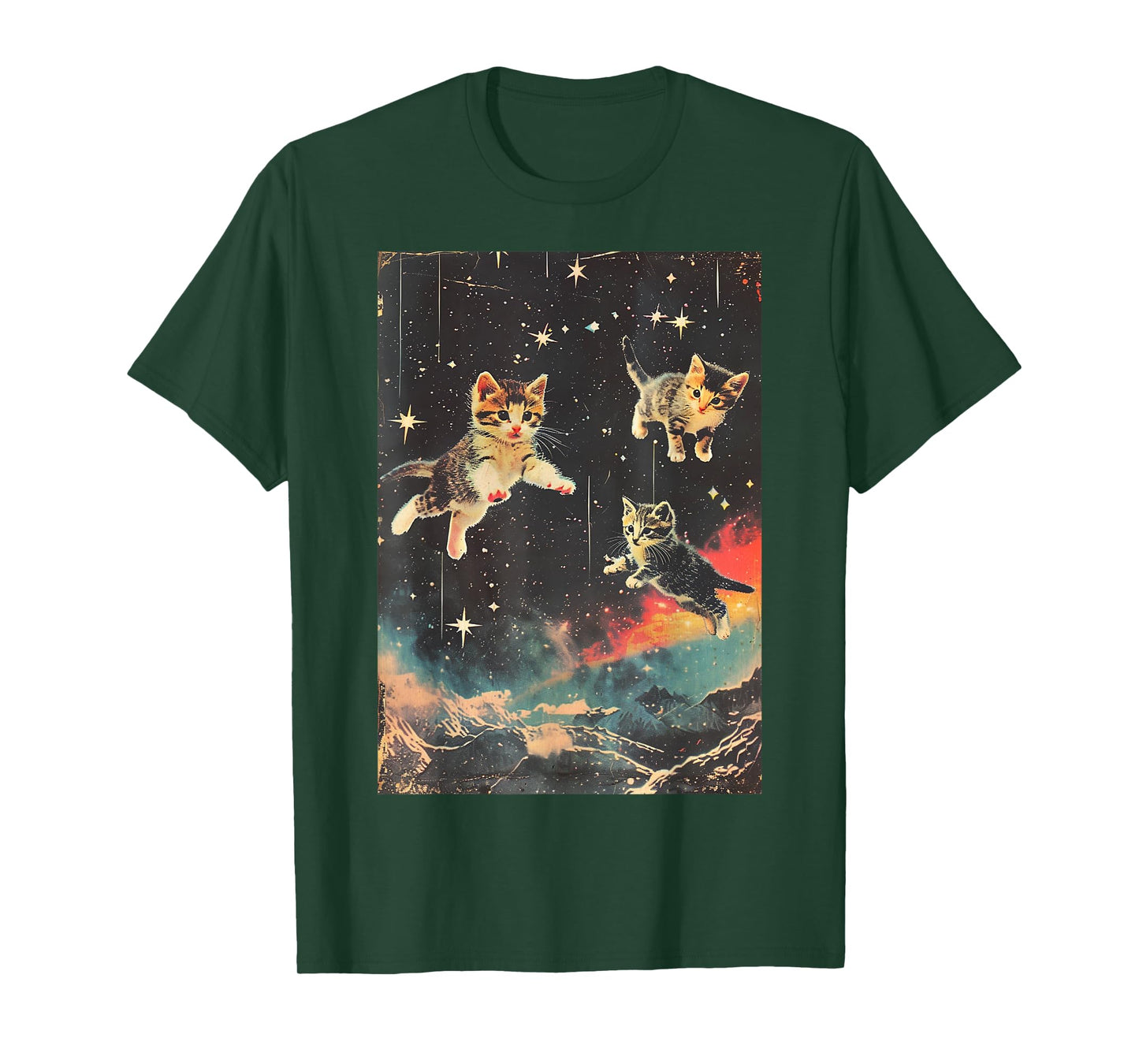 Funny Kittens Cat in Space Cute Vintage Art Retro T-Shirt