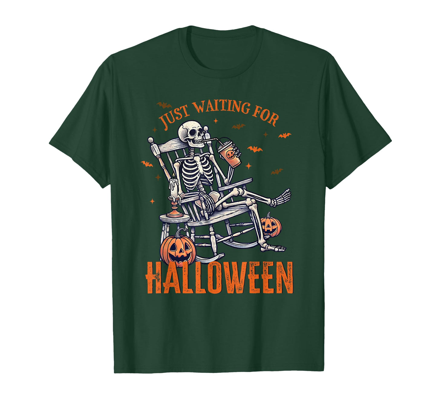 Funny Just Waiting For Halloween Skeleton Spooky Vibe Summer Men Women T-Shirt