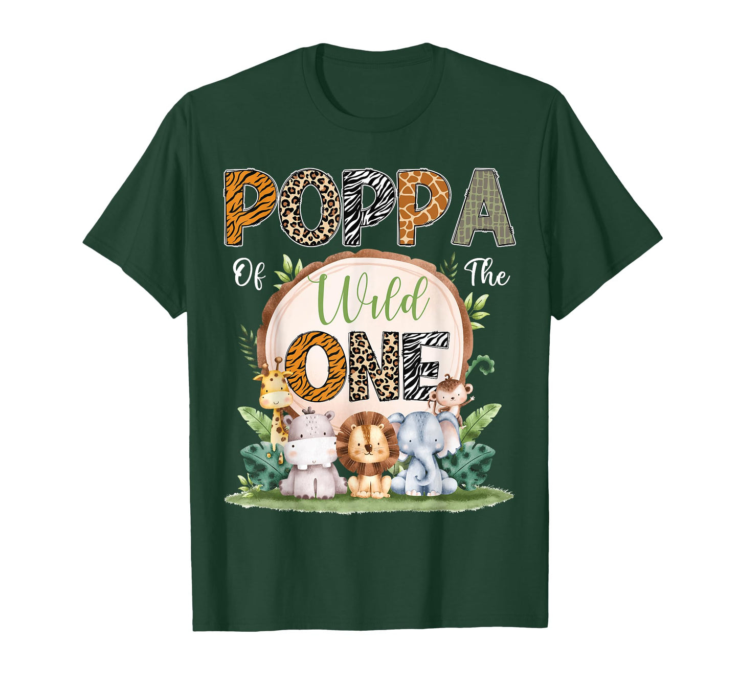 Poppa Of The Wild One First Birthday Safari Woodland T-Shirt