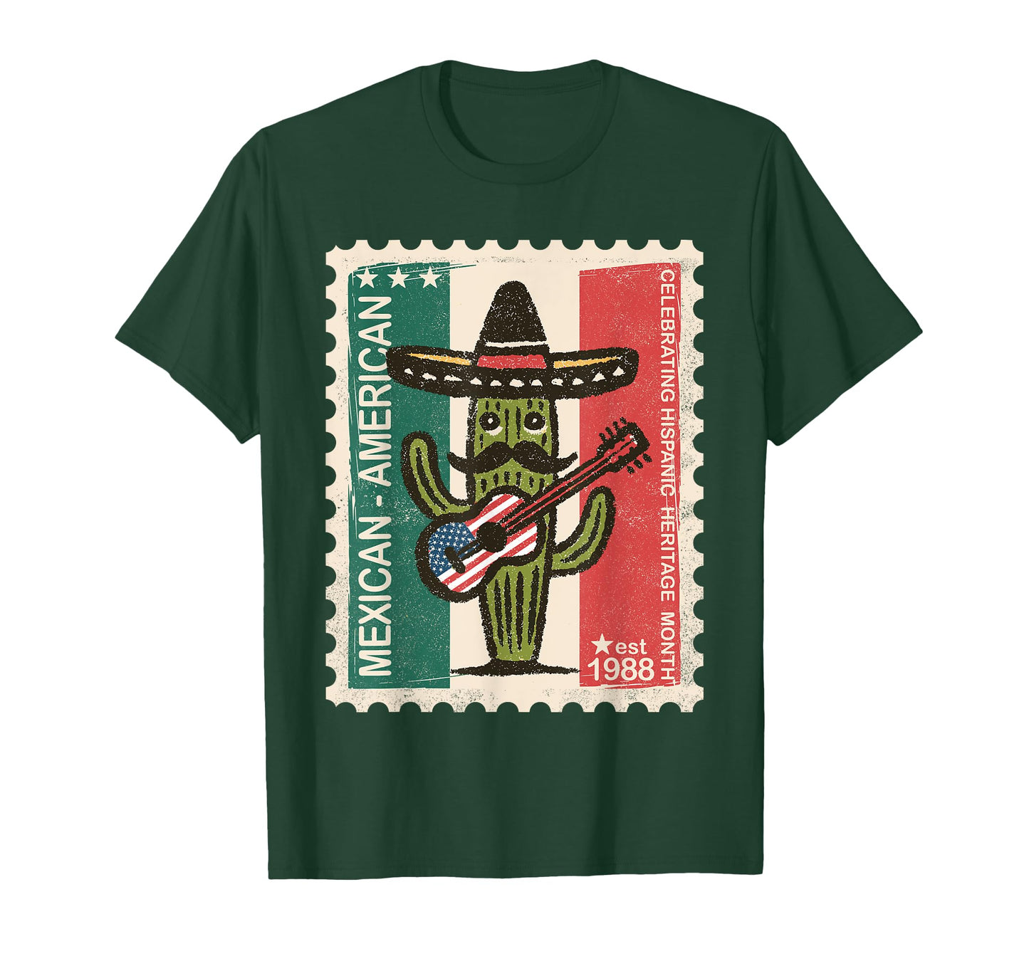 Mexican American Cactus Sombrero Guitar Hispanic Heritage T-Shirt