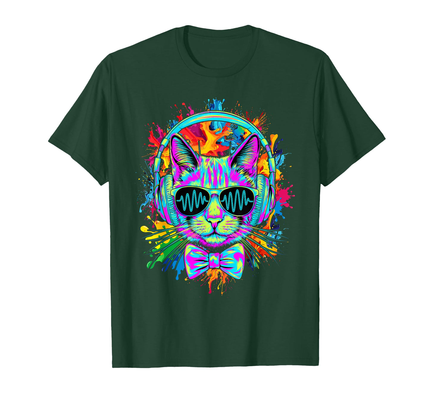 Funny Kitten Colourful Rainbow Rave Music DJ Cat T-Shirt