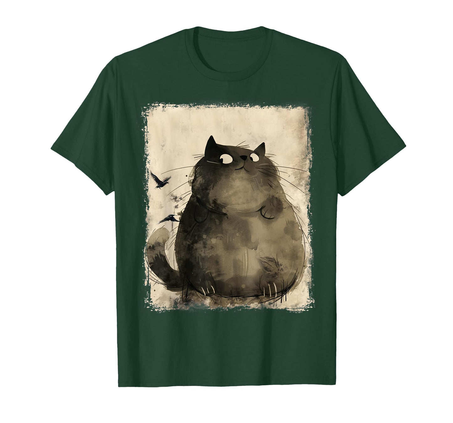 Funny Japanese Fat Black Cat Art Anime Vintage Black Cat T-Shirt
