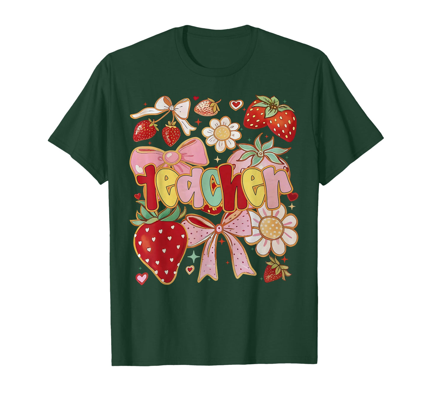 Teacher Strawberry Coquette Bow Teacher Life Back to School T-Shirt
