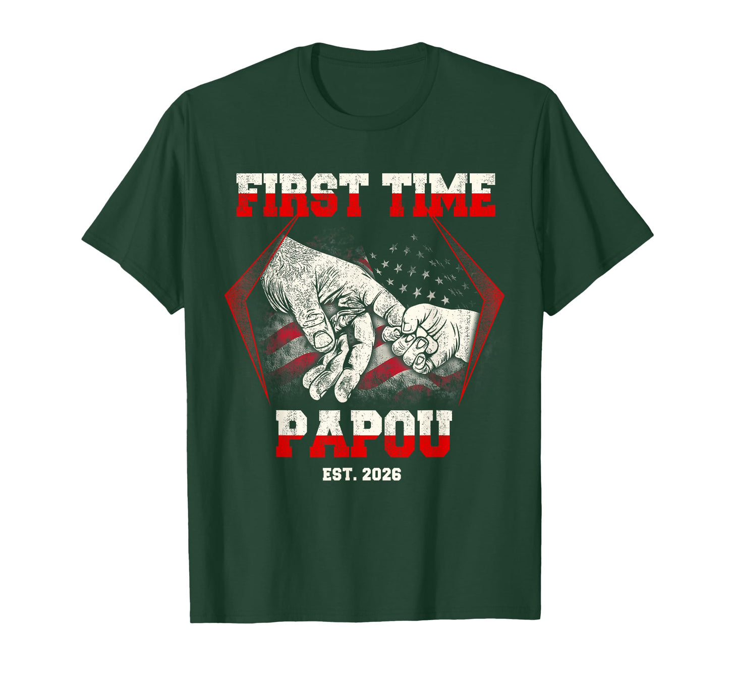 First Time Papou Est. 2026 Funny American Flag Vintage T-Shirt