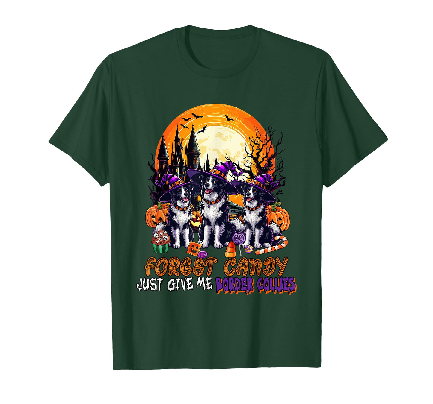 Forget Candy Give Me Border Collies Halloween Witches T-Shirt