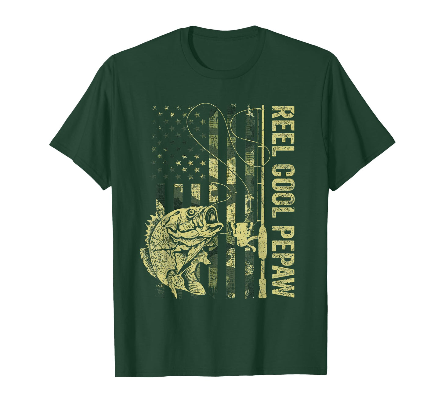 Reel Cool Pepaw Camouflage American Flag Fathers Day Men T-Shirt