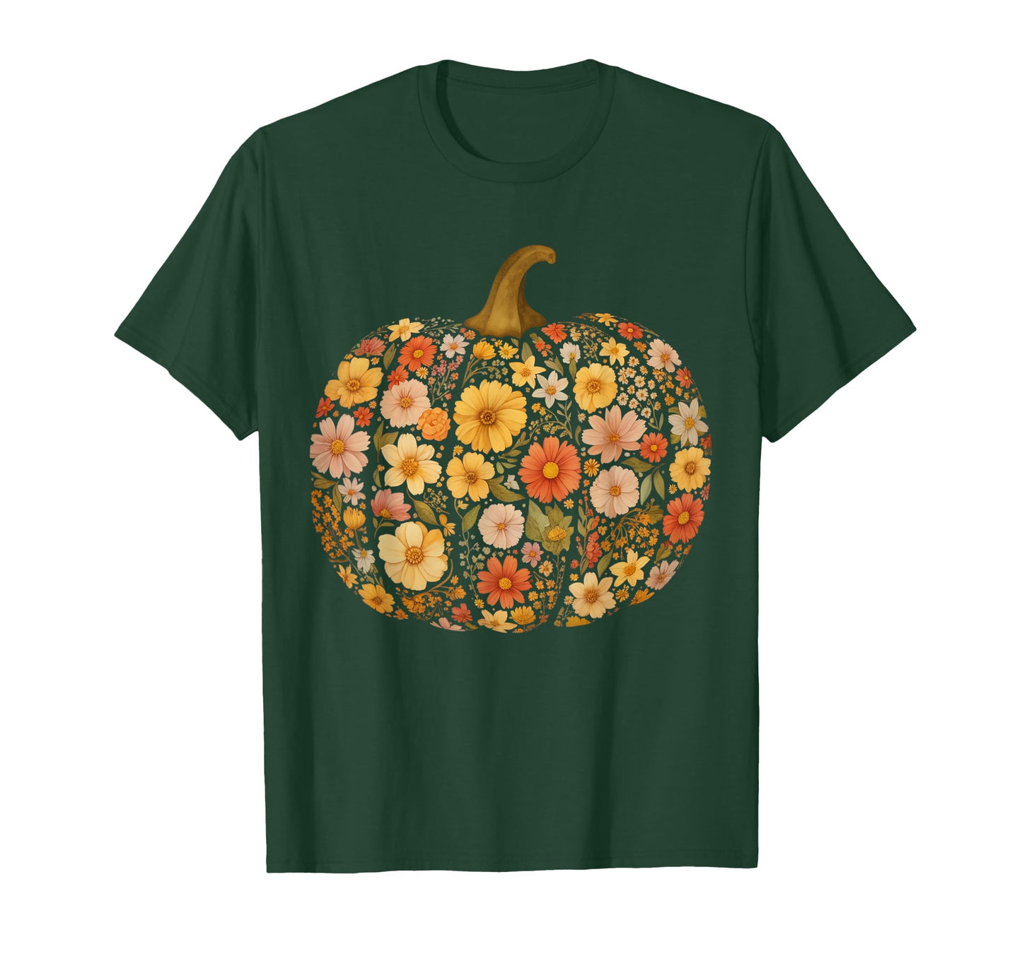 Pumpkin Floral Autumn Fall Season Wildflower Thanksgiving T-Shirt