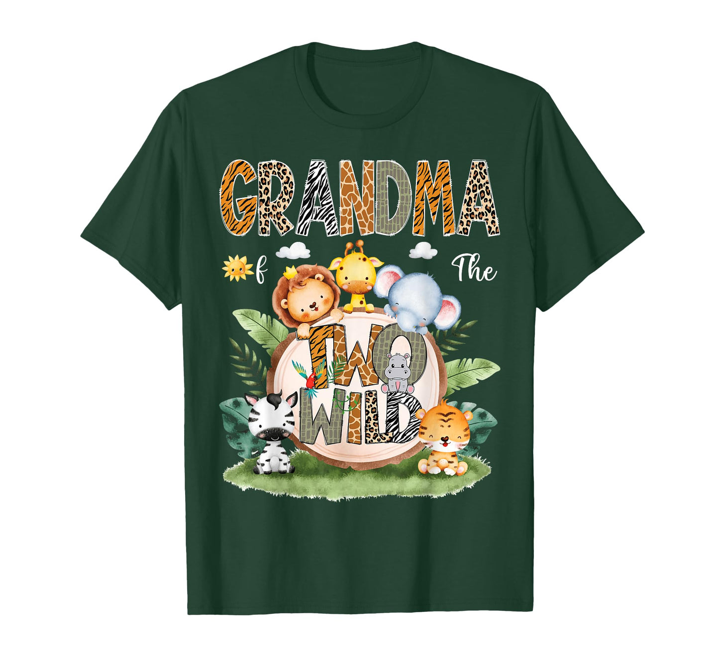 Grandma Of The Two Wild 2Nd Birthday Safari Animal Lover T-Shirt