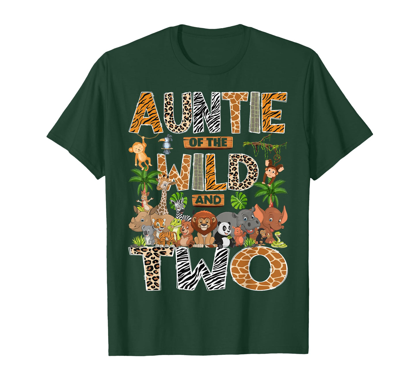 Auntie Of The Wild & Two 2Nd Birthday Boy Safari Jungle T-Shirt