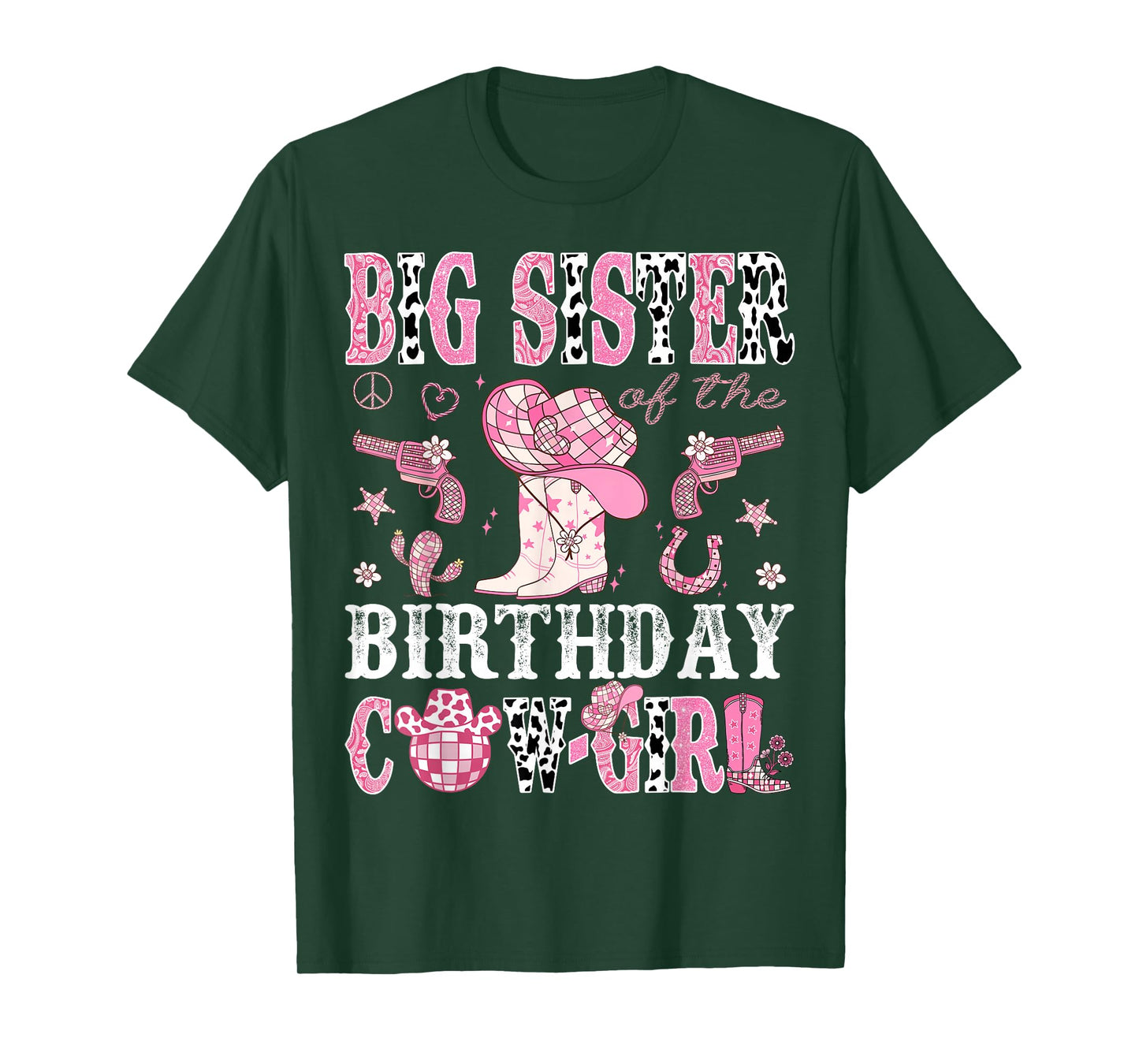 Big Sister Of The Birthday Cow-Girl Pink Disco Rodeo Western T-Shirt