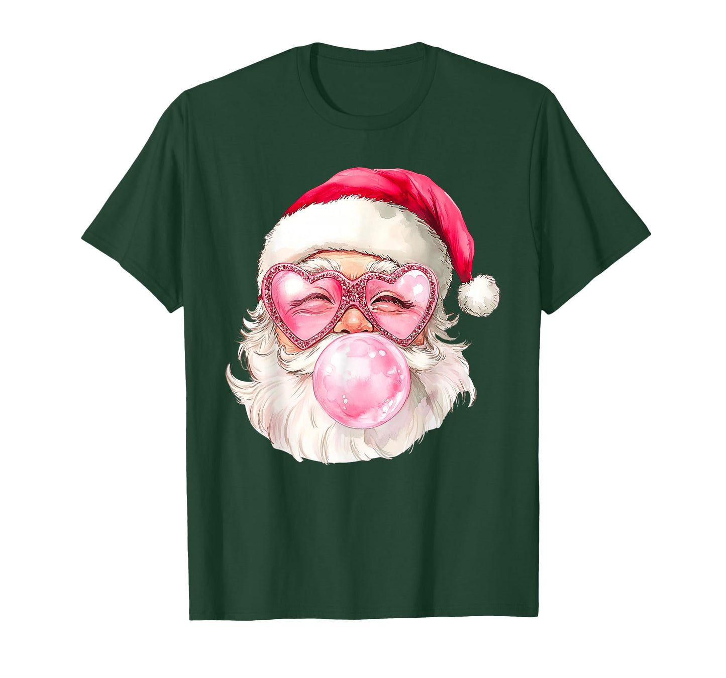 Vintage Retro Santa Christmas Bubble Gum Pink Sunglasses T-Shirt