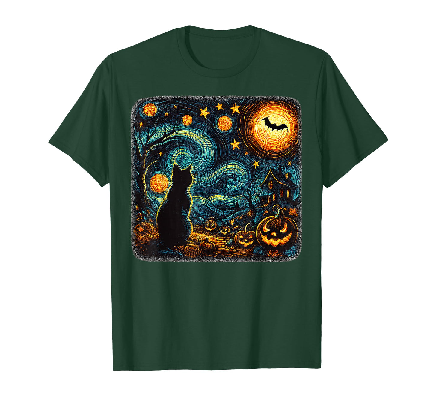 Halloween Starry Night Black Cat Pumpkins Art Men Women Kid T-Shirt
