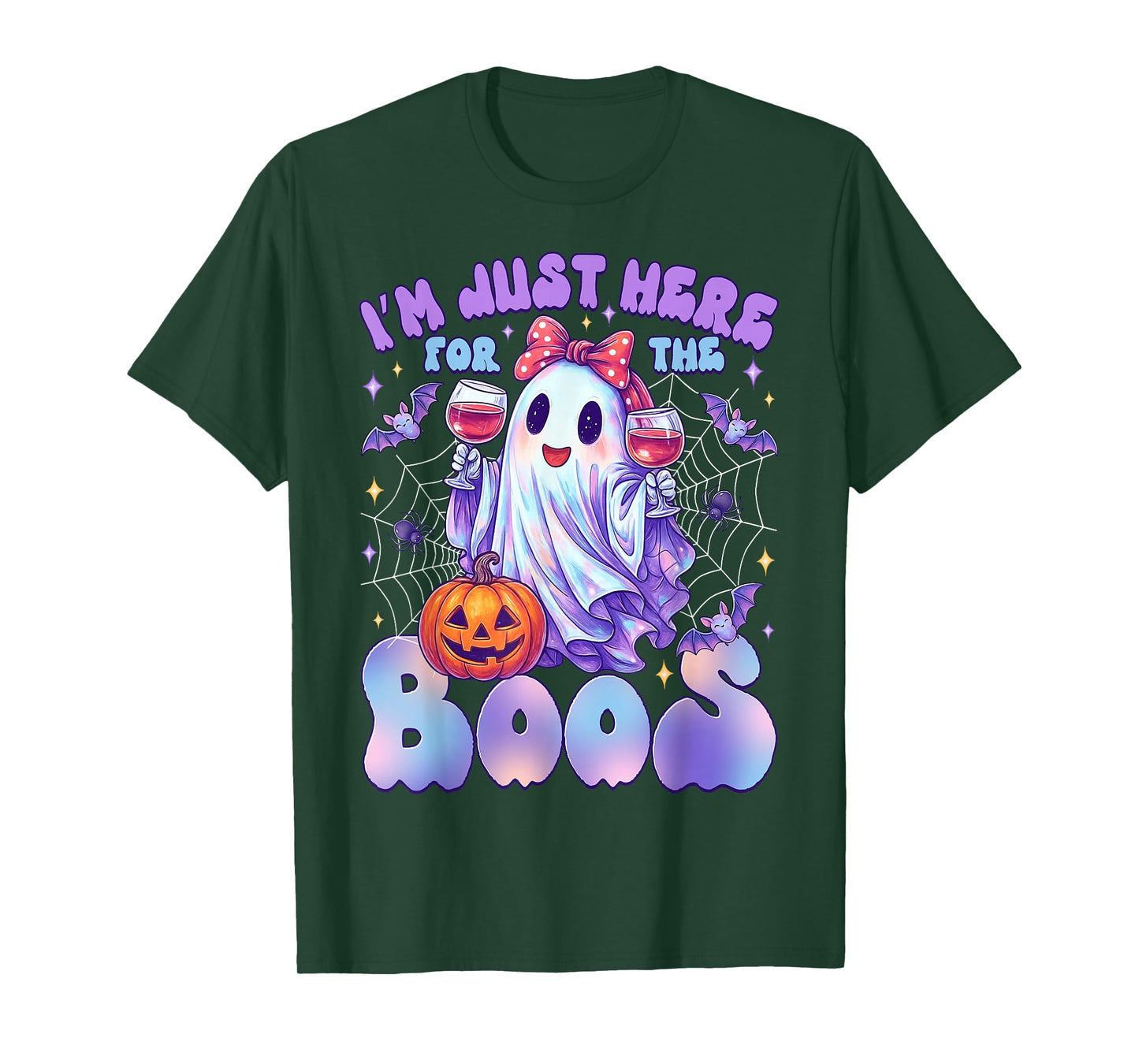 Funny I'm Just Here for The Boos Cute Halloween Ghost Women T-Shirt