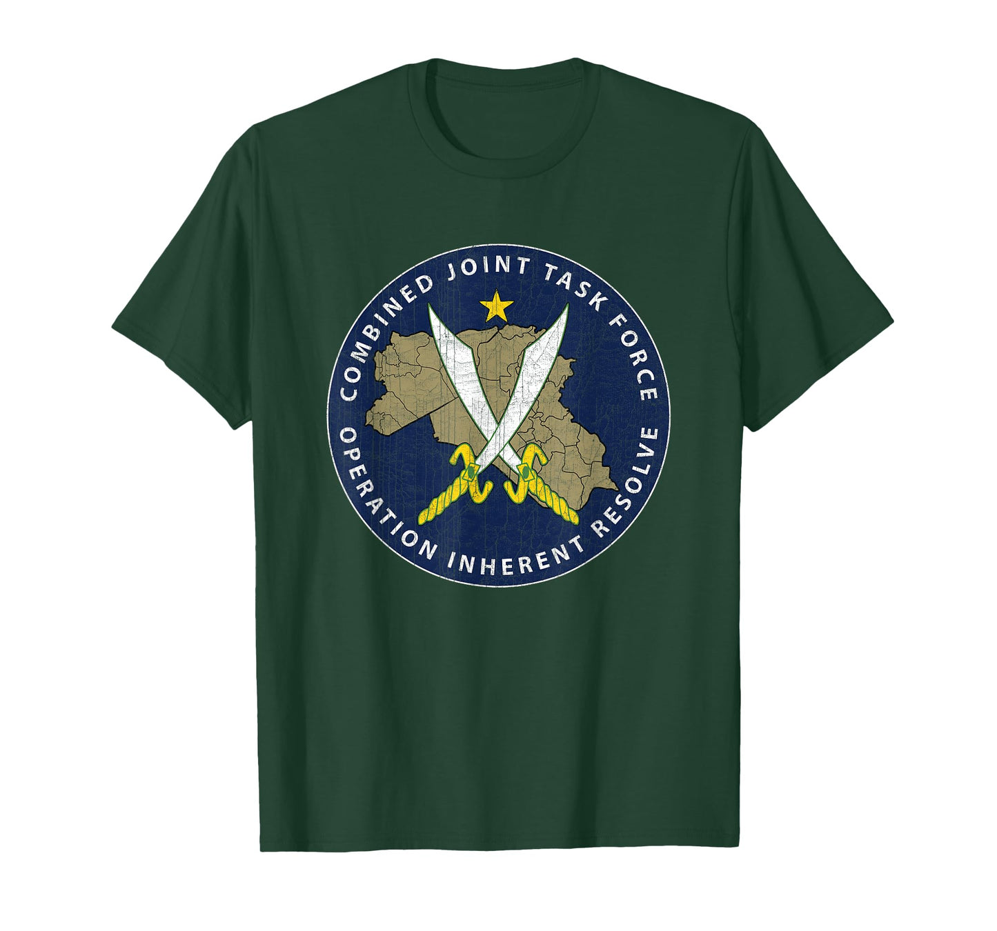CJTF - OIR Operation Inherent Resolve Veteran Black Men's Vintage Modern Veteran-Themed Printed T-Shirt, Small, Short Sleeve