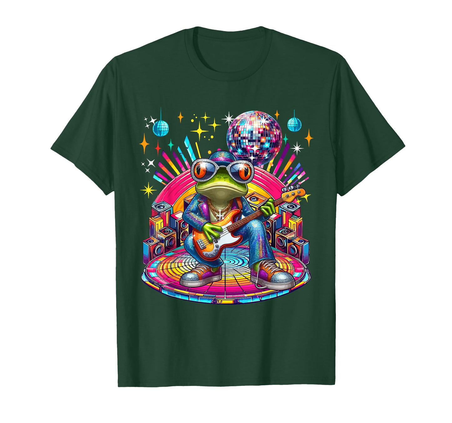 Frog Sunglasses Playing Guitar Colorful Costume Disco T-Shirt