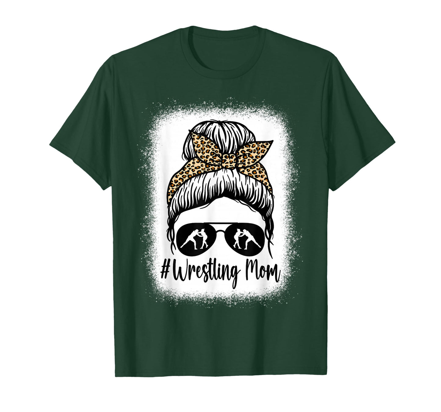 Bleached Life Wrestling Mom Women Leopard Messy Bun Glasses T-Shirt