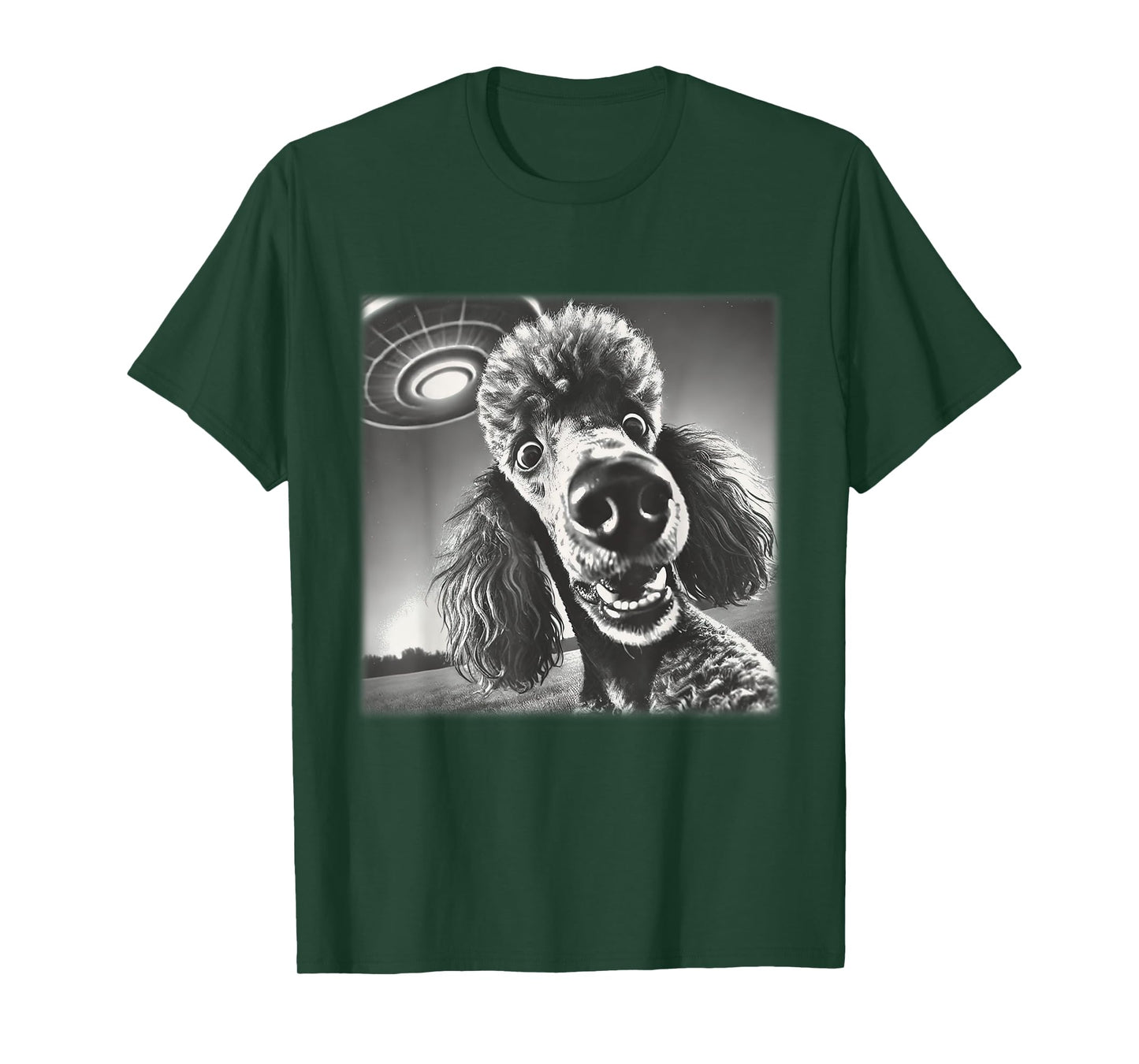 Vintage Poodle Selfie with UFO Alien Photobooth Dog Mom Dad T-Shirt