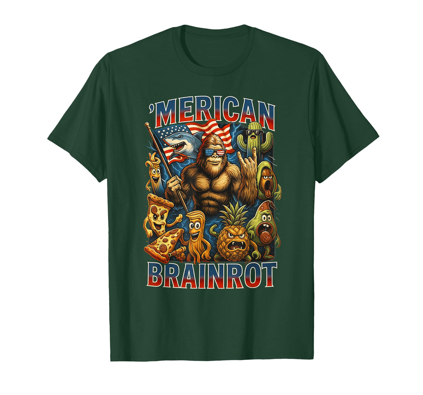 Italian Brainrot Big Meme 4th of July Flag Foot T-Shirt