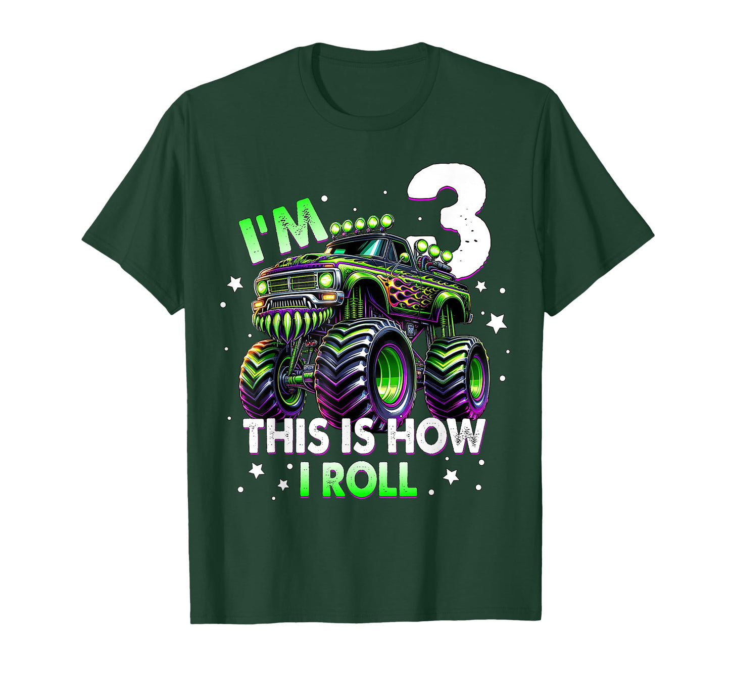 Kids I'm 3 This Is How I Roll Monster Truck 3rd Birthday Boy T-Shirt